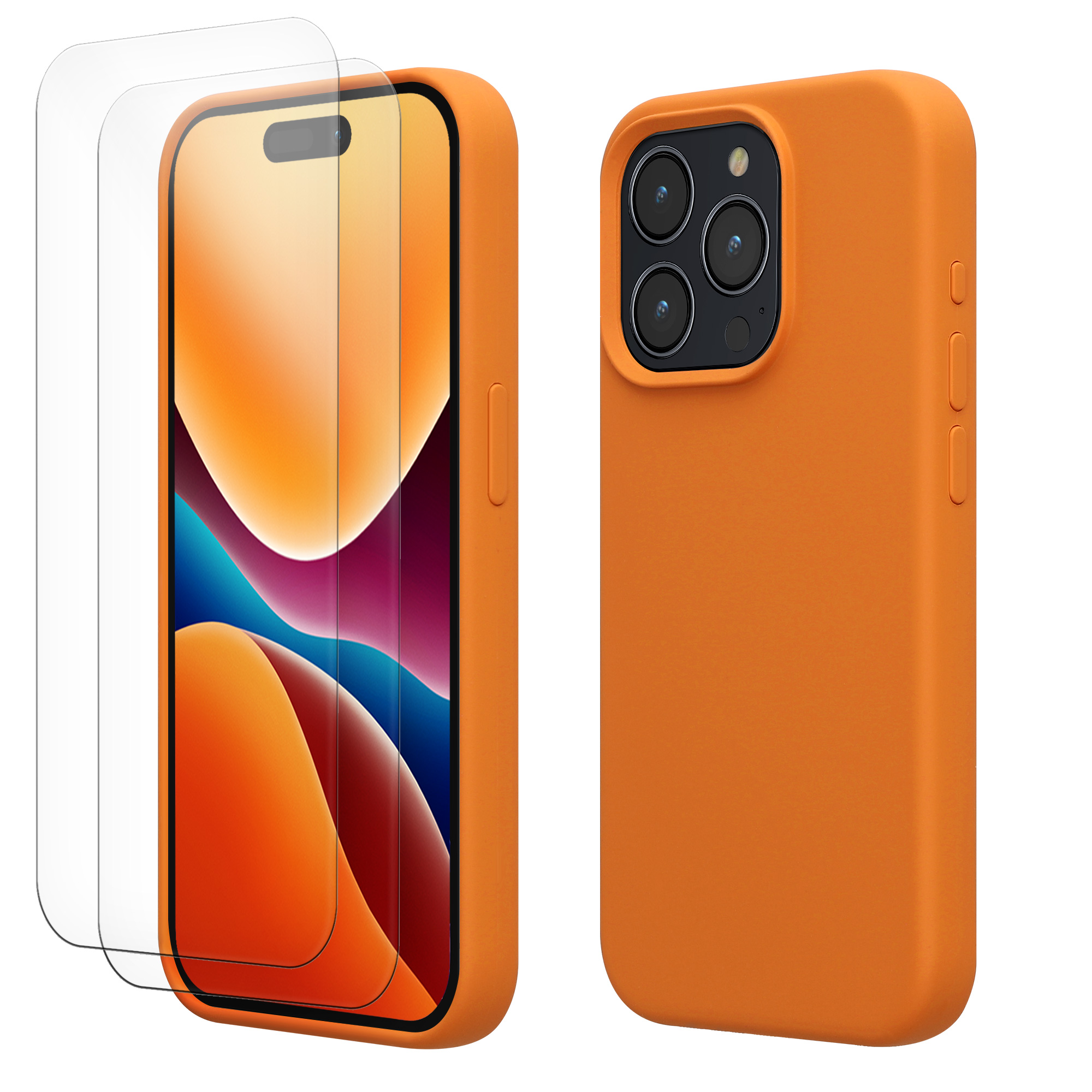 Pouzdro pro Apple iPhone 15 Pro se 2 tvrzenými ochrannými skly kwmobile - ovocná oranžová
