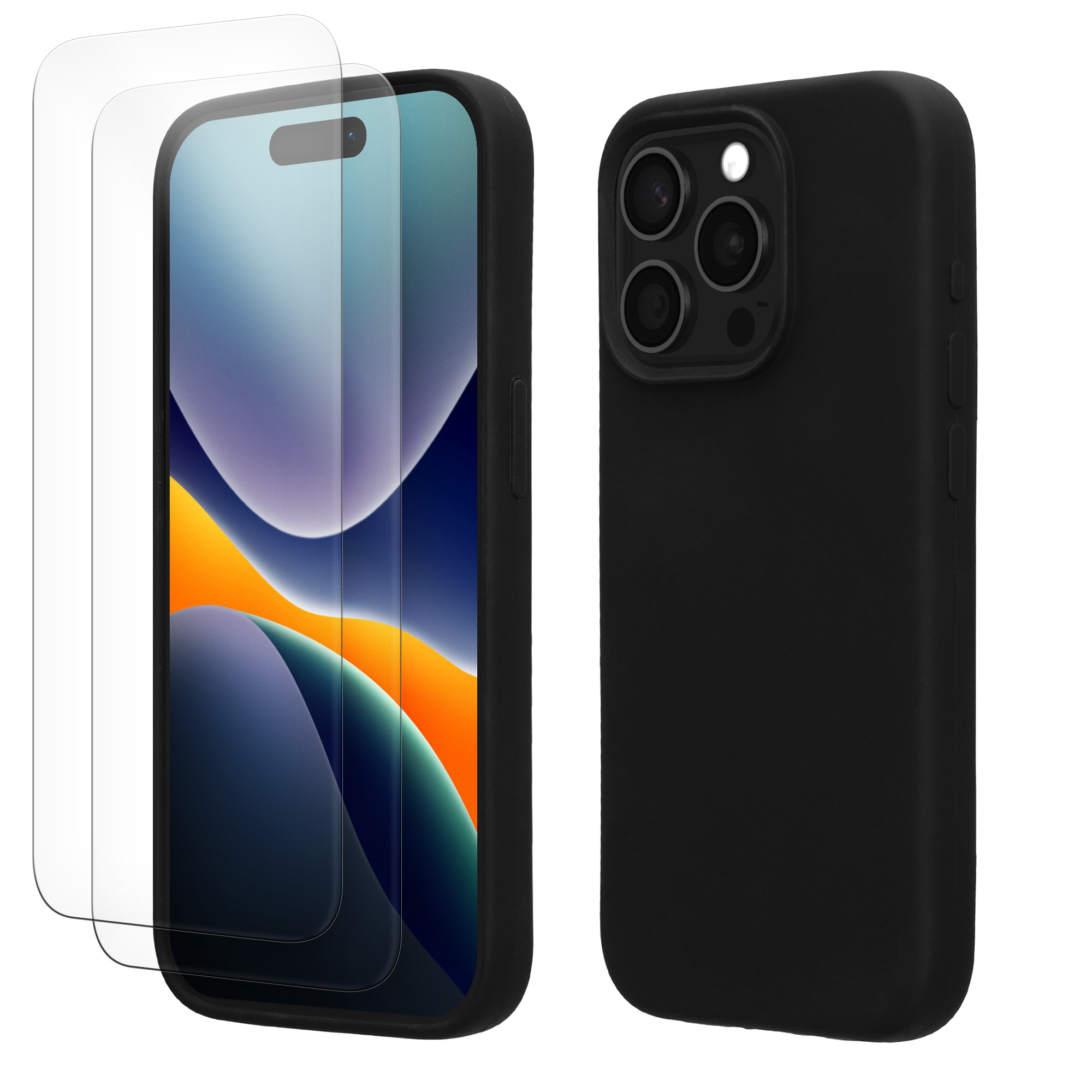 Pouzdro pro Apple iPhone 15 Pro se 2 tvrzenými ochrannými skly kwmobile - černá