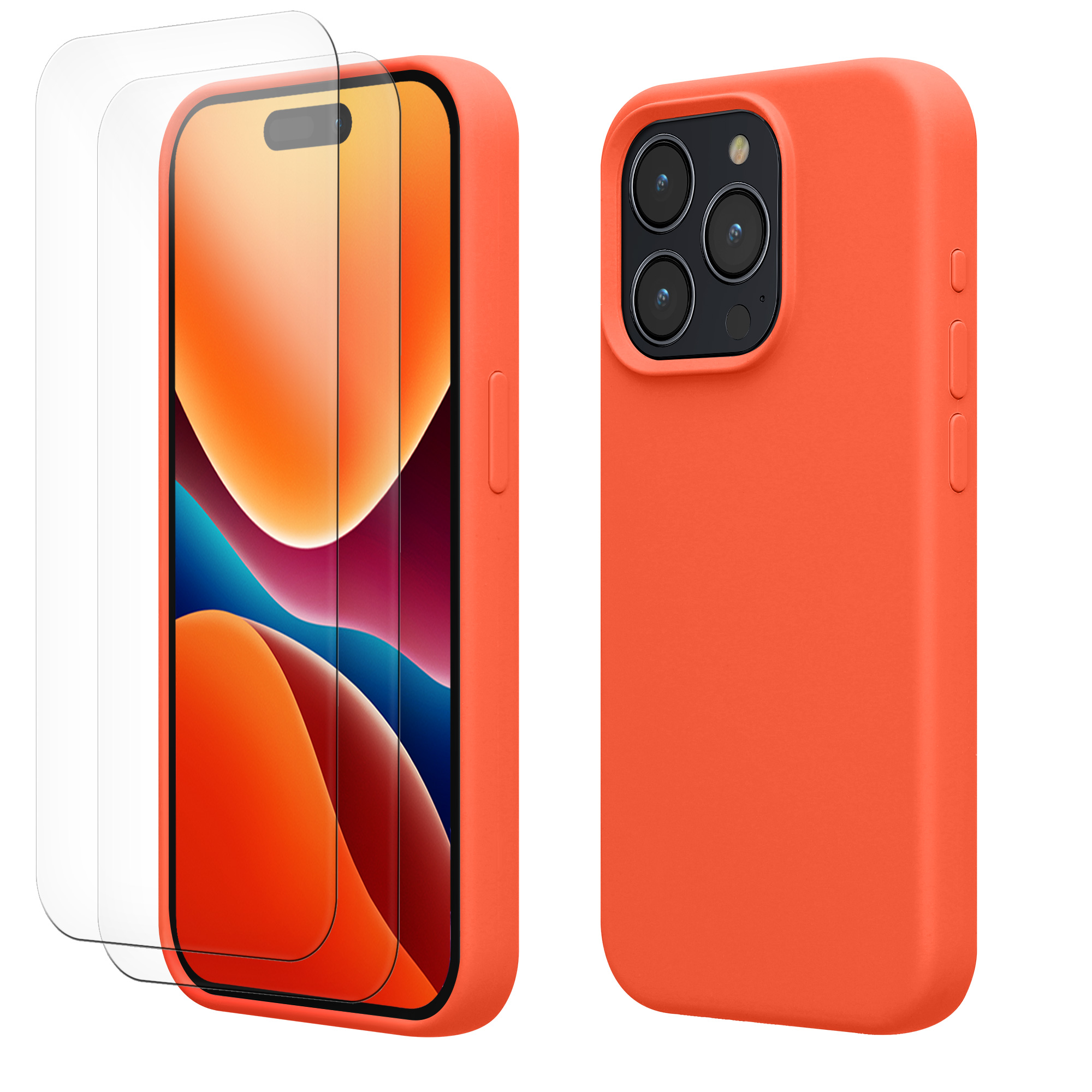 Pouzdro pro Apple iPhone 15 Pro se 2 tvrzenými ochrannými skly kwmobile - sytá korálová