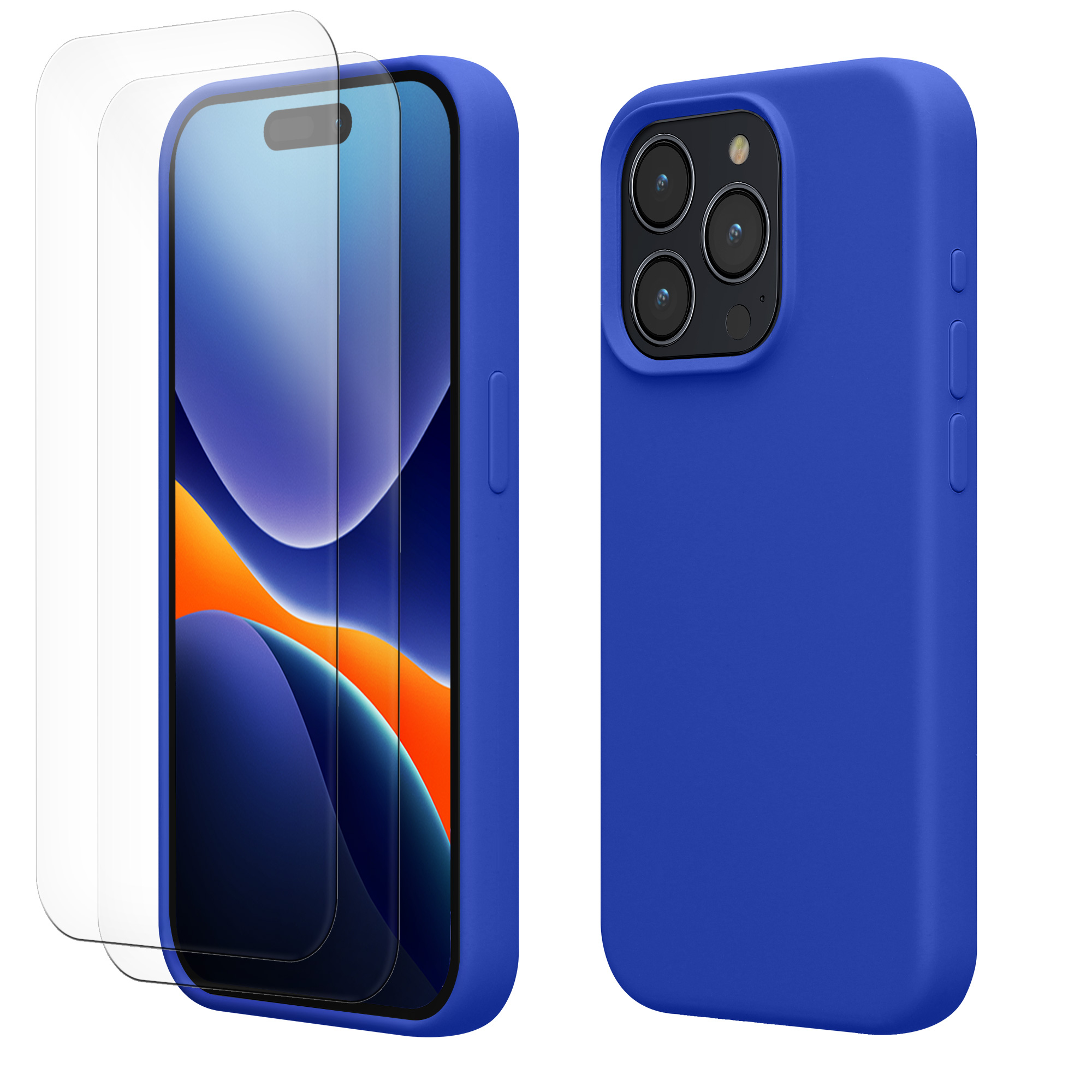 Pouzdro pro Apple iPhone 15 Pro se 2 tvrzenými ochrannými skly kwmobile - baltská modrá