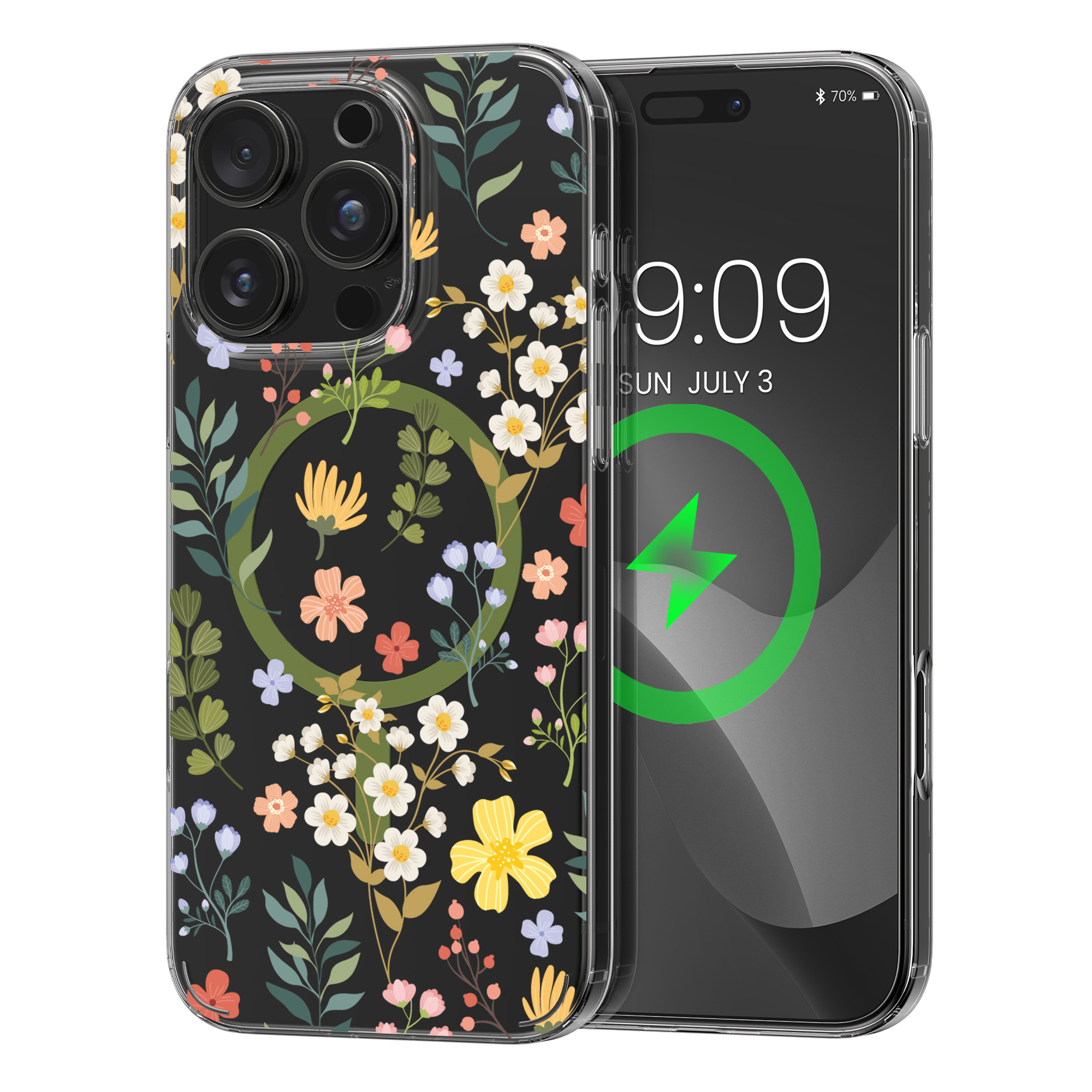Čiré pouzdro na telefon pro Apple iPhone 16 Pro kwmobile MagSafe TPU - motiv okouzlující květiny