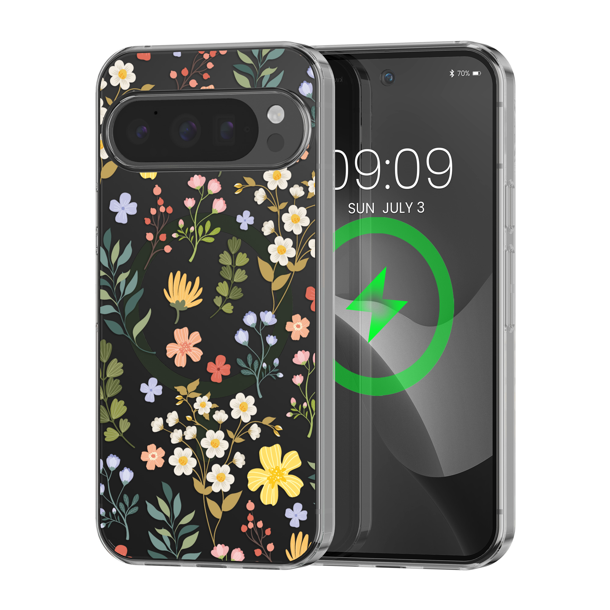 Čiré pouzdro na telefon pro Google Pixel 9 Pro XL kwmobile MagSafe TPU - motiv okouzlující květiny