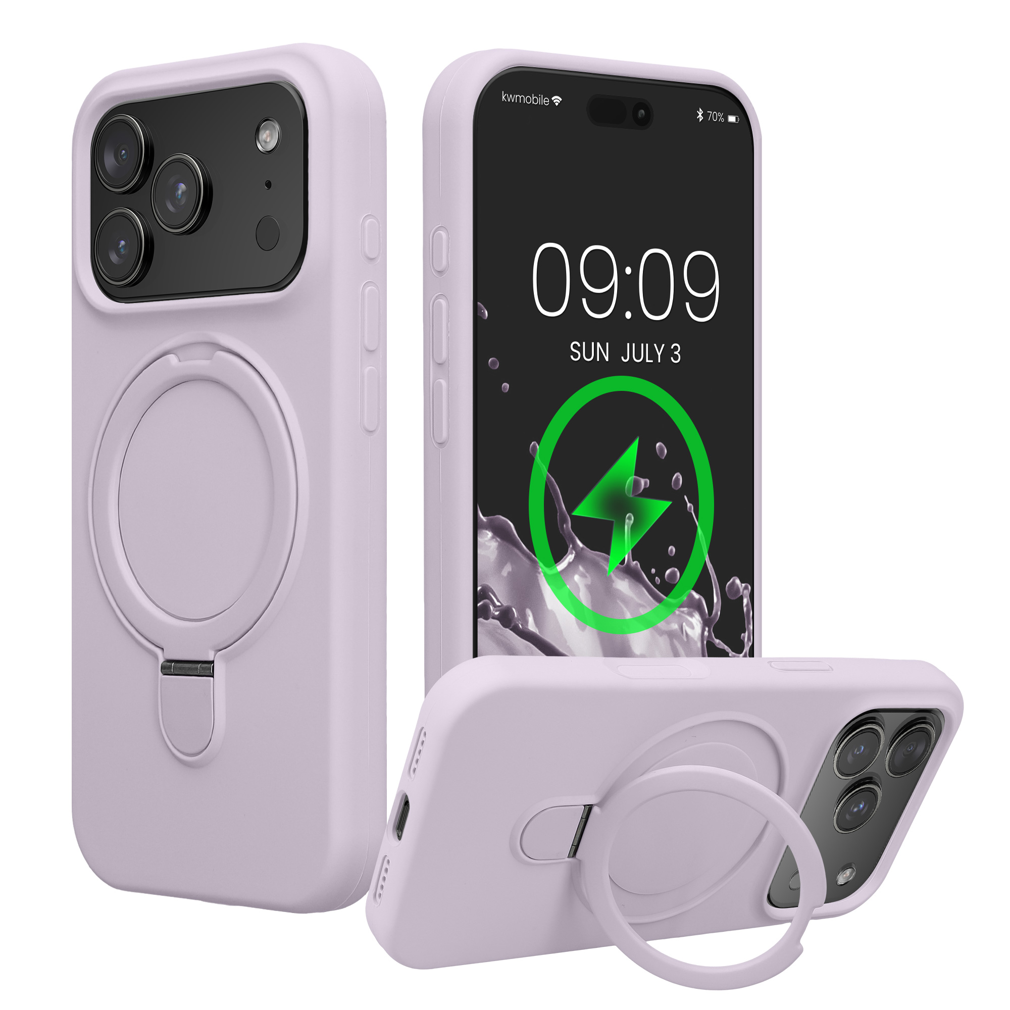 Pouzdro s kroužkovým stojánkem pro Apple iPhone 18 Pro / iPhone 17 Pro kwmobile MagSafe se stojánkem silikonové - levandulová