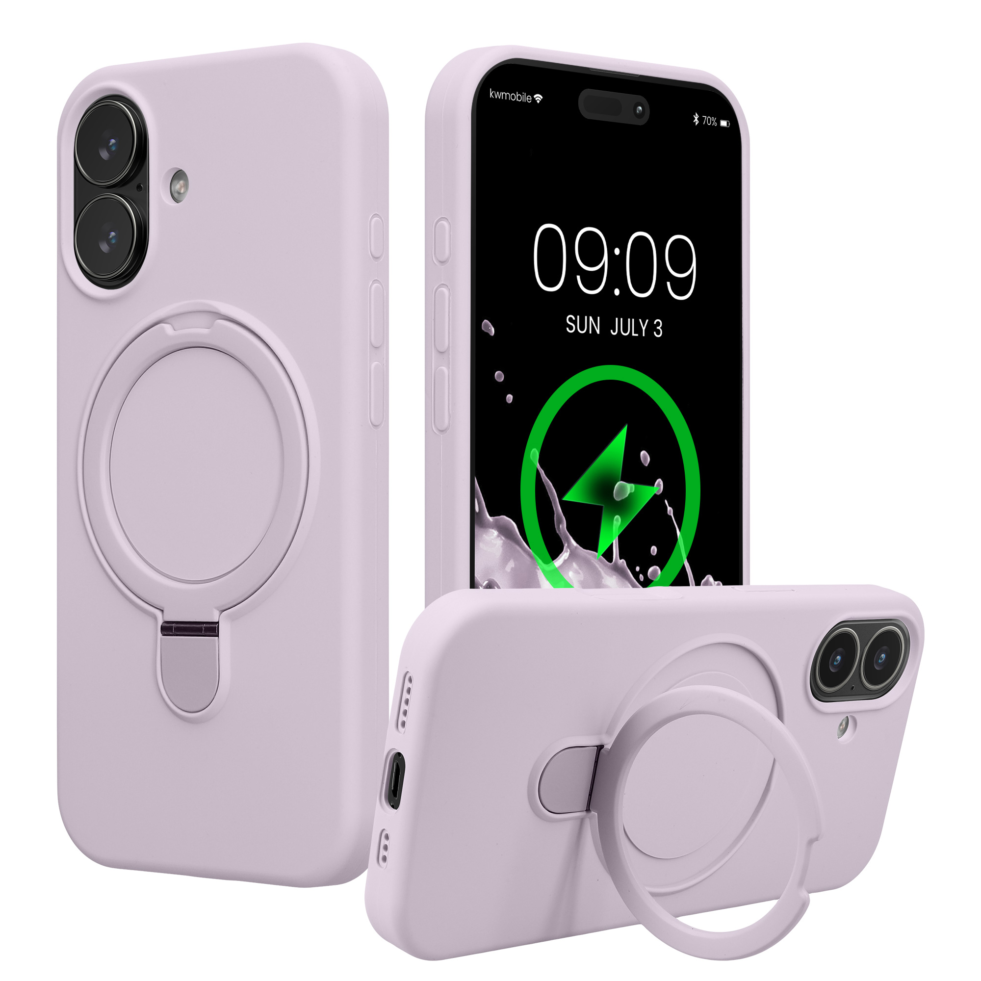 Pouzdro s kroužkovým stojánkem pro Apple iPhone 16 kwmobile MagSafe se stojánkem silikonové - levandulová