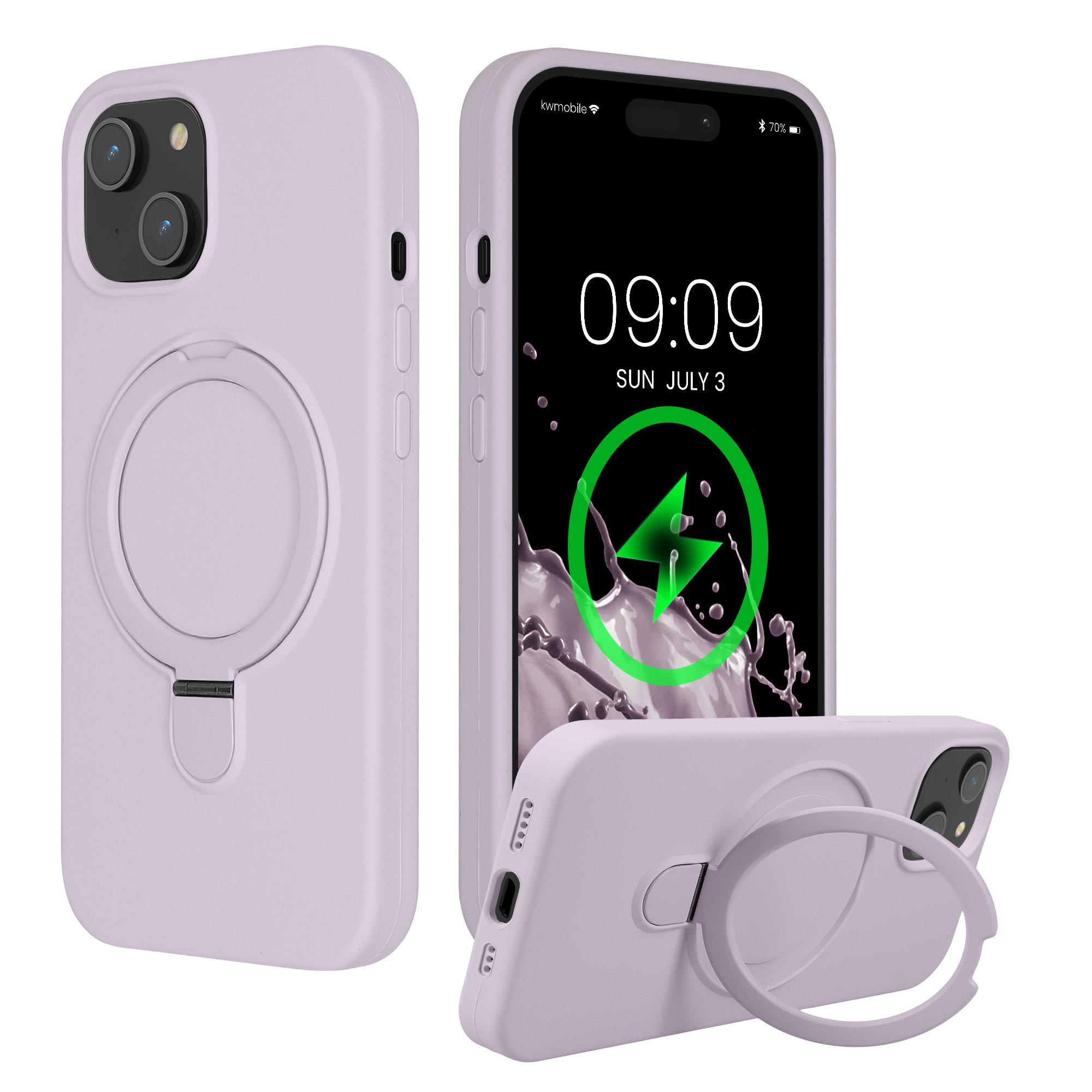 Kryt s MagSafe na mobil Apple iPhone 15, se stojánkem - kwmobile, levandulový