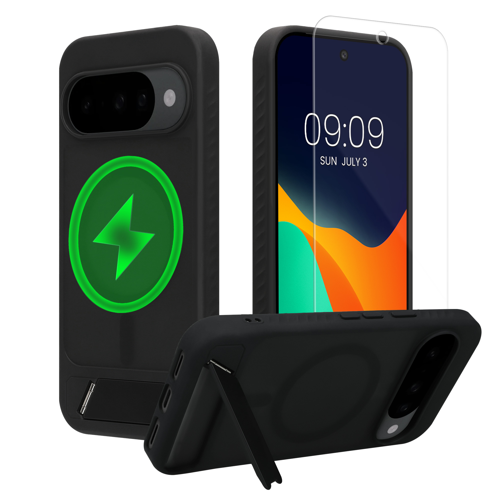 Pouzdro pro Google Pixel 10 / Pixel 10 Pro / Pixel 9 / Pixel 9 Pro kwmobile MagSafe se stojánkem tenké - černá / matný transparentní