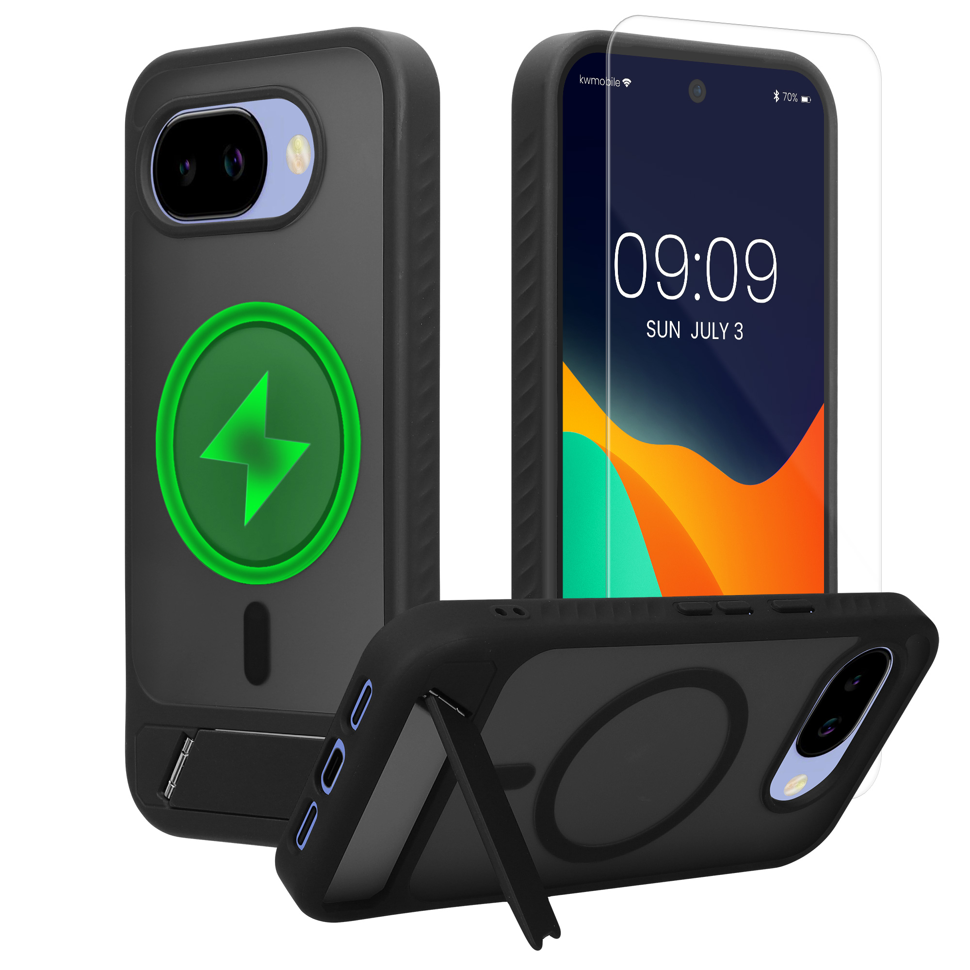 Pouzdro pro Google Pixel 10a kwmobile MagSafe se stojánkem tenké - černá / matný transparentní