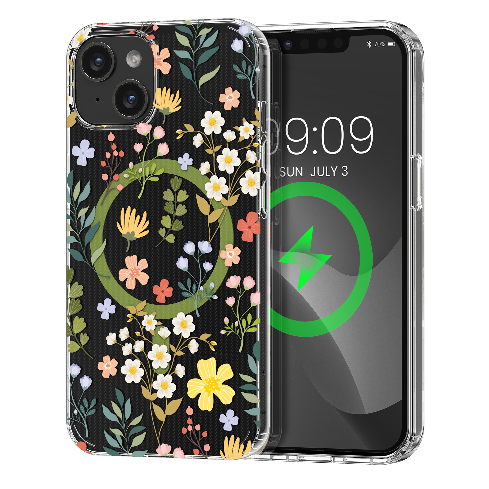 Čiré pouzdro na telefon pro Apple iPhone 14 kwmobile MagSafe TPU - motiv okouzlující květiny