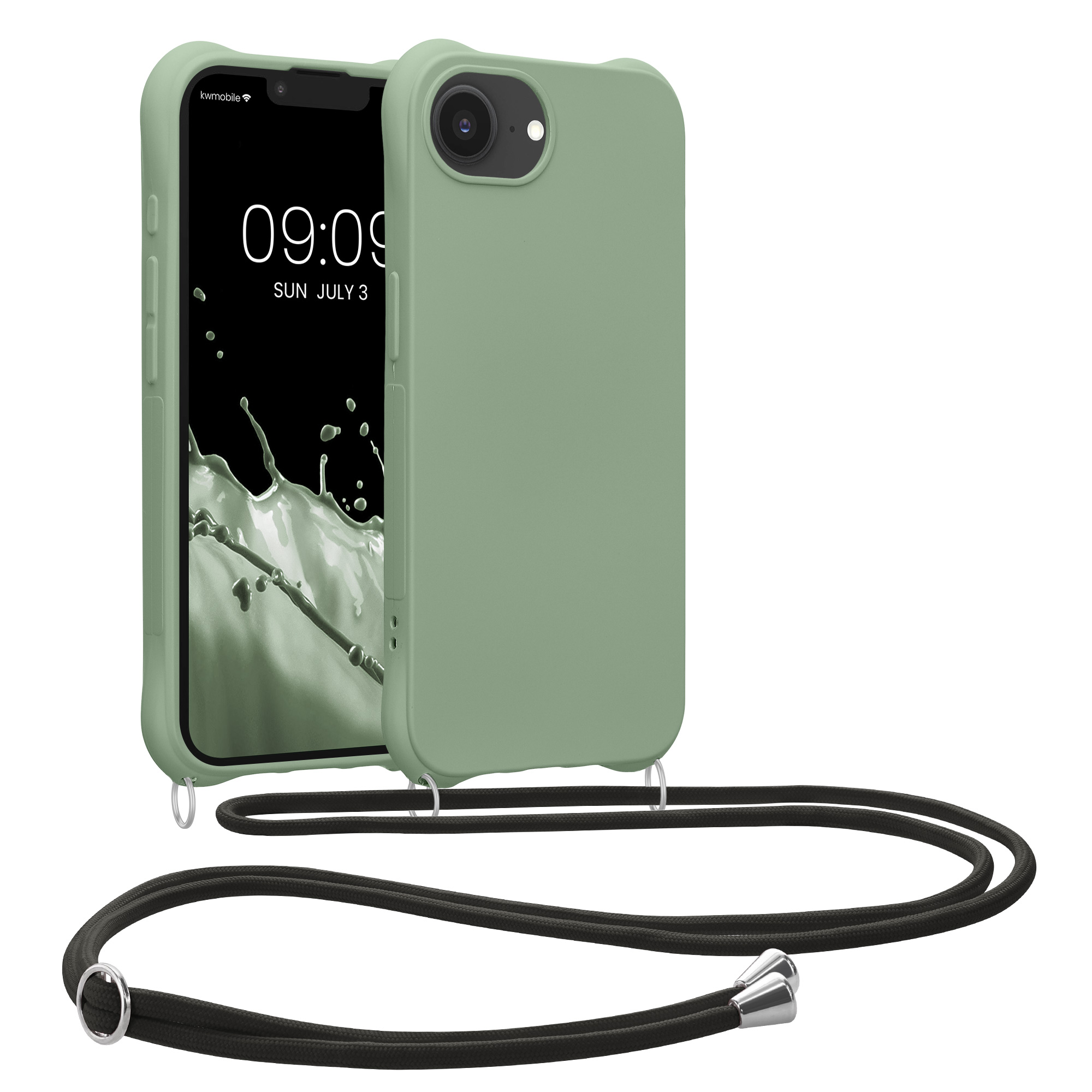 Pouzdro s popruhem (crossbody) pro Apple iPhone 17e / iPhone 16e kwmobile silikonové - šedozelená