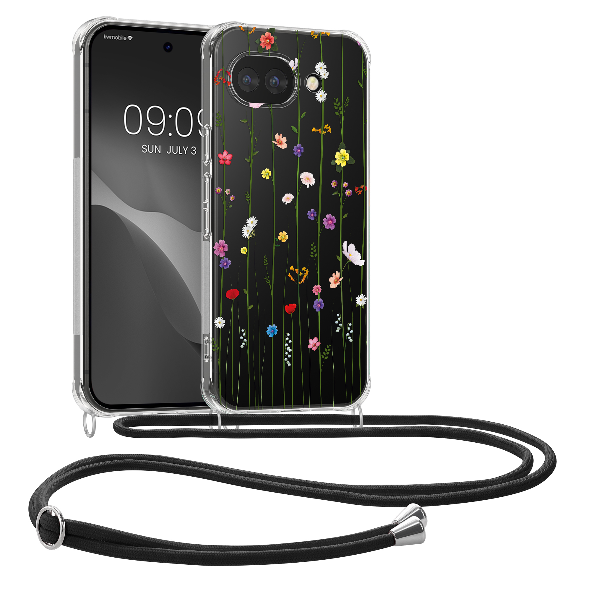 Pouzdro s popruhem (crossbody) pro Google Pixel 10a kwmobile - motiv popínavé polní květiny více barev / transparentní