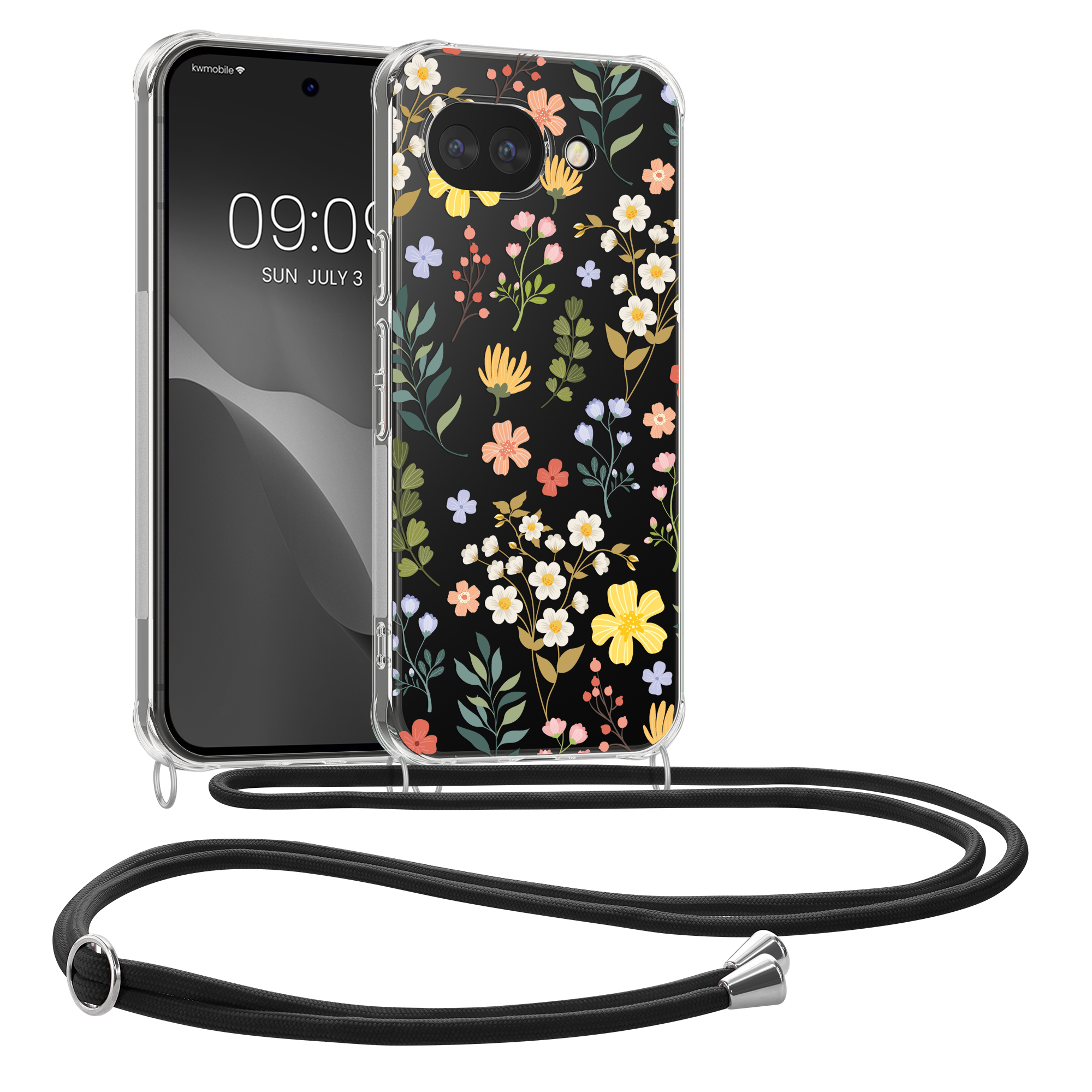 Pouzdro s popruhem (crossbody) pro Google Pixel 10a kwmobile - motiv okouzlující květiny žlutá / zelená / transparentní