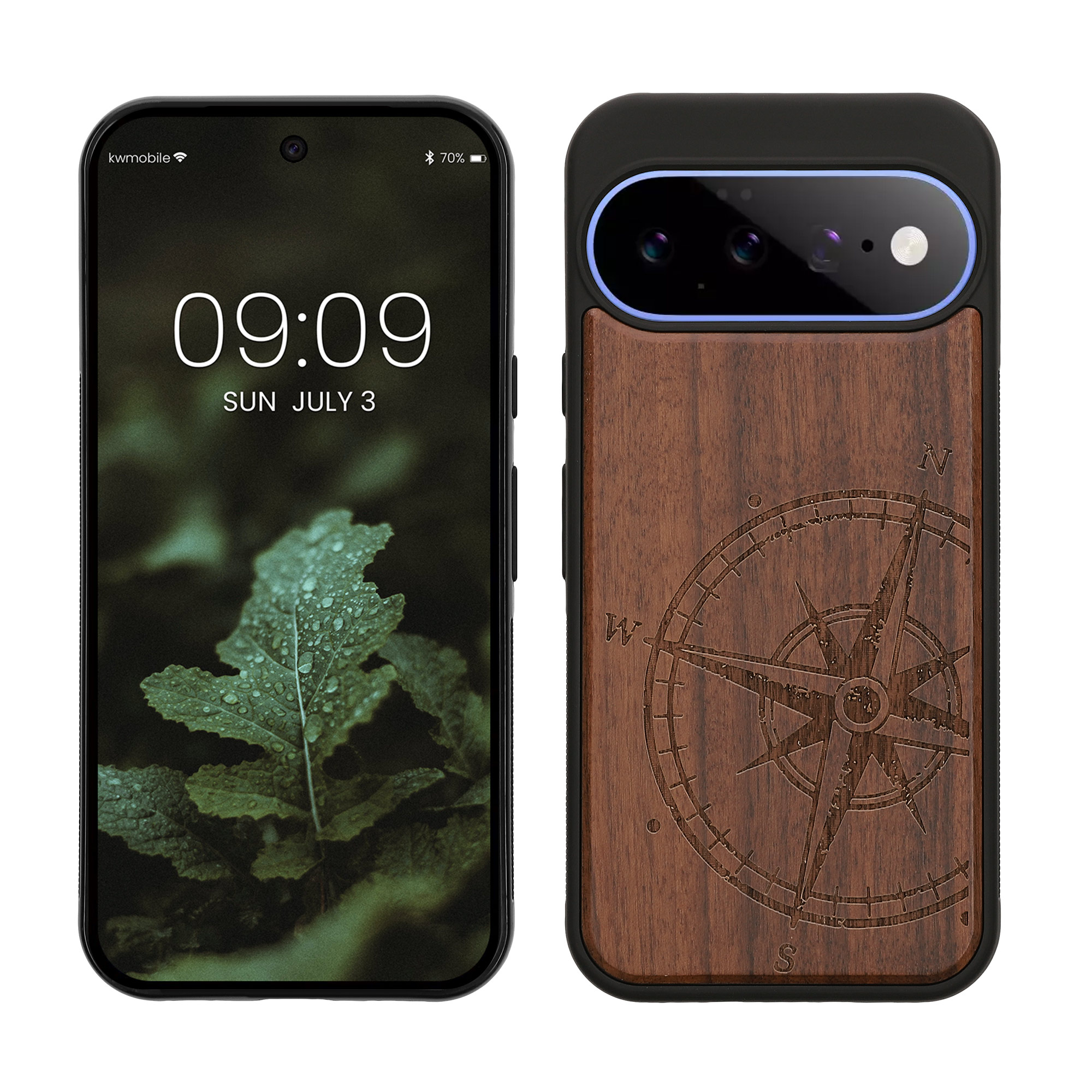 Dřevěné pouzdro pro Google Pixel 11 kwmobile - tvrdý obal v tmavě hnědé barvě