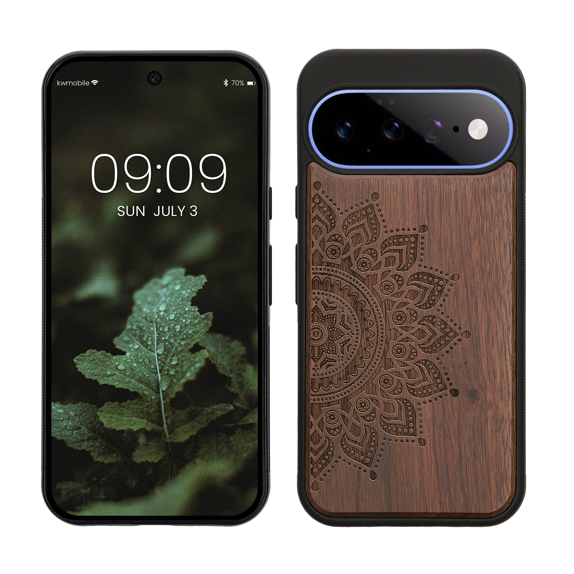 Dřevěné pouzdro pro Google Pixel 11 kwmobile - tvrdý obal v tmavě hnědé barvě