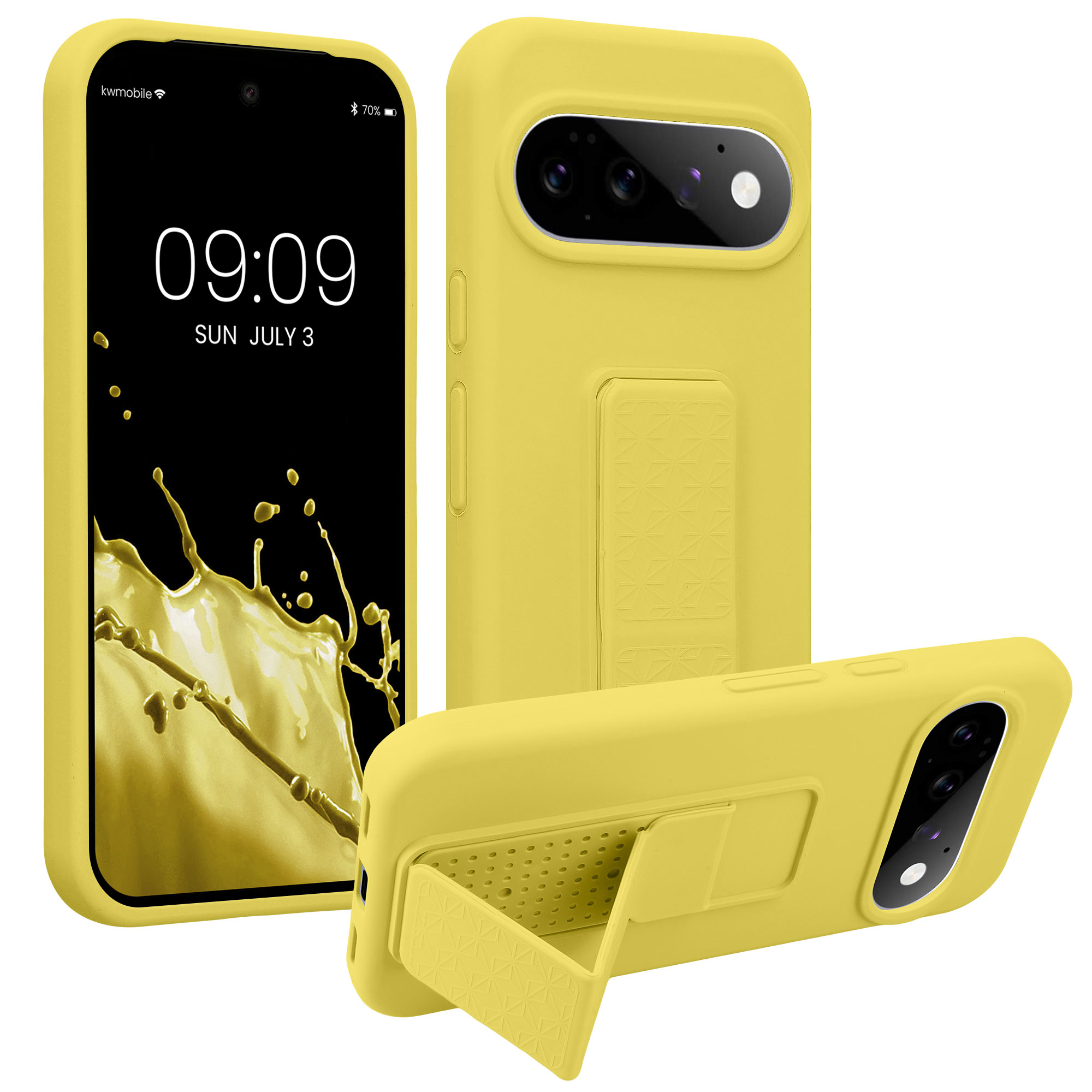 Pouzdro pro Google Pixel 11 kwmobile se stojánkem s poutkem silikonové - zářivě žlutá
