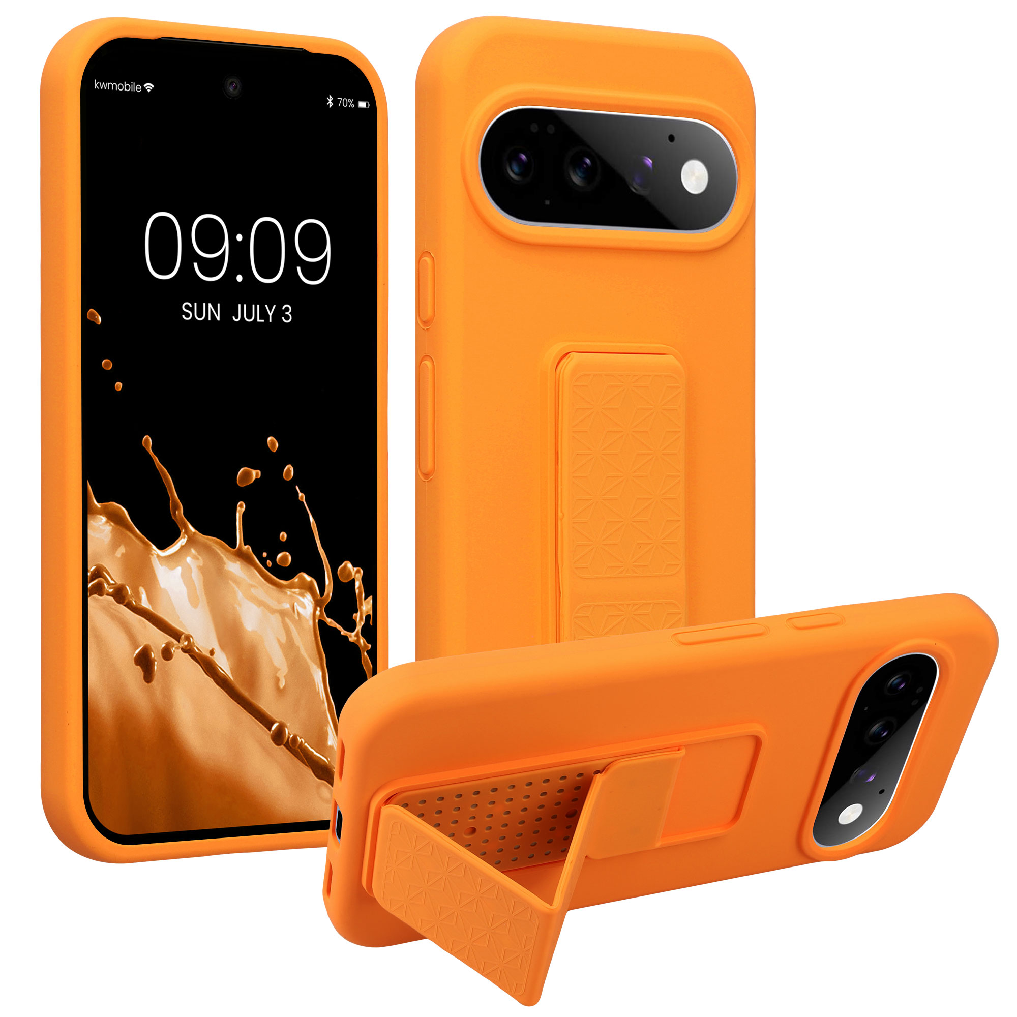 Pouzdro pro Google Pixel 11 kwmobile se stojánkem s poutkem silikonové - ovocná oranžová