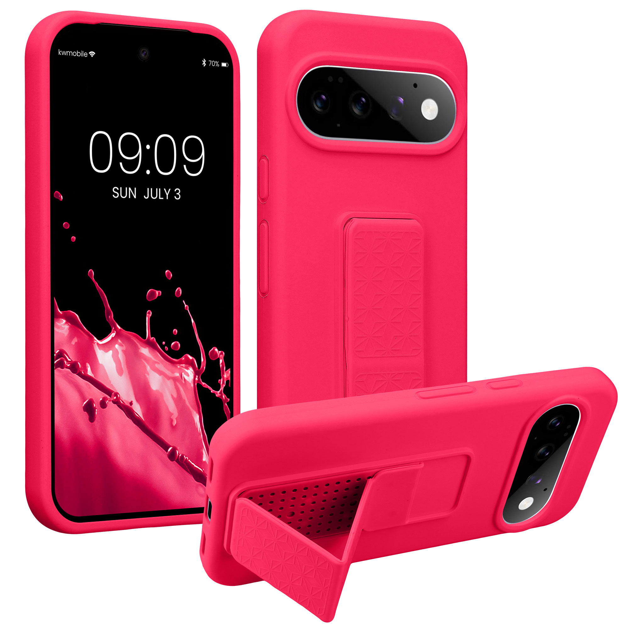 Pouzdro pro Google Pixel 11 kwmobile se stojánkem s poutkem silikonové - neonově růžová