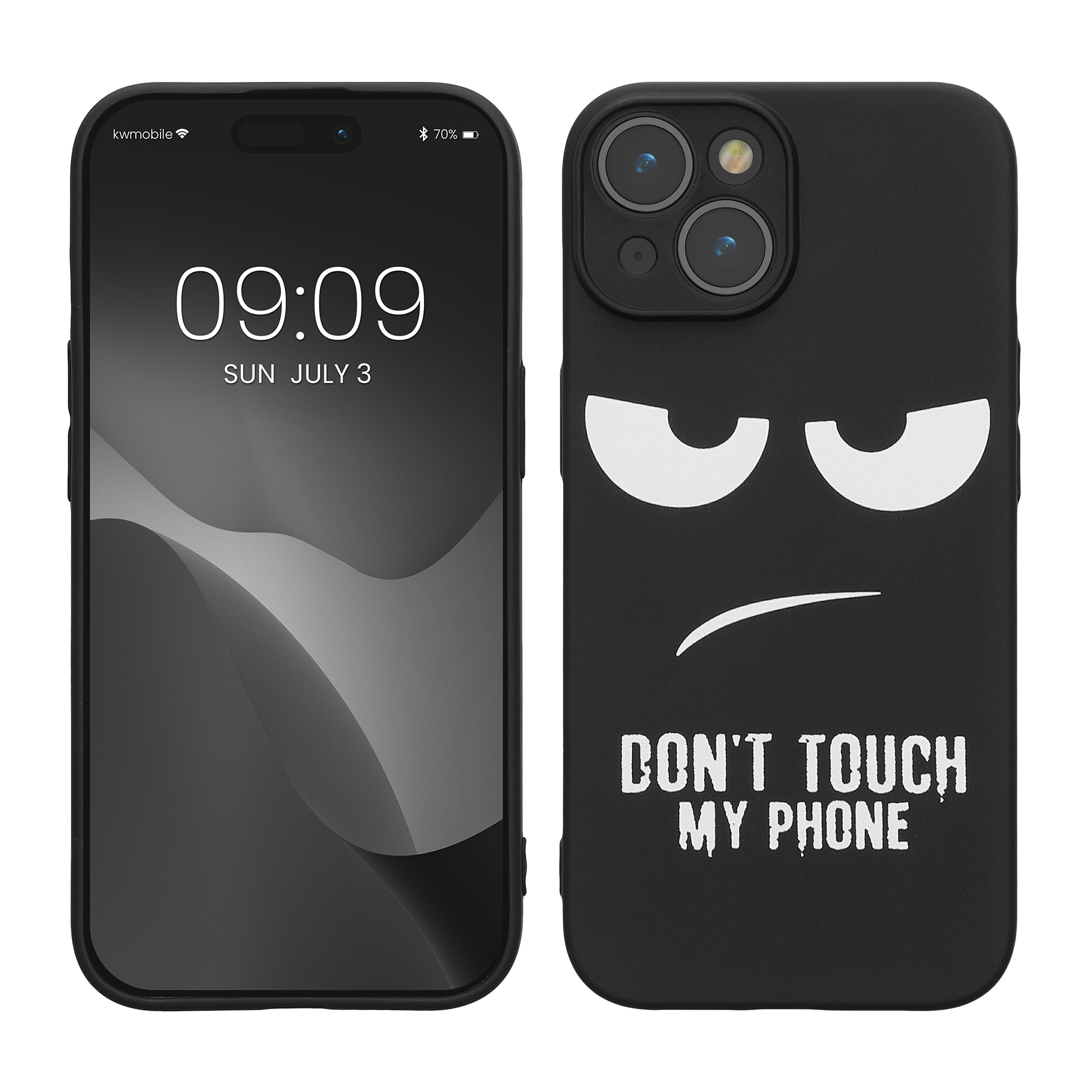 TPU silikonové pouzdro pro Apple iPhone 15 kwmobile - bílá „nesahej na můj telefon“ / černá