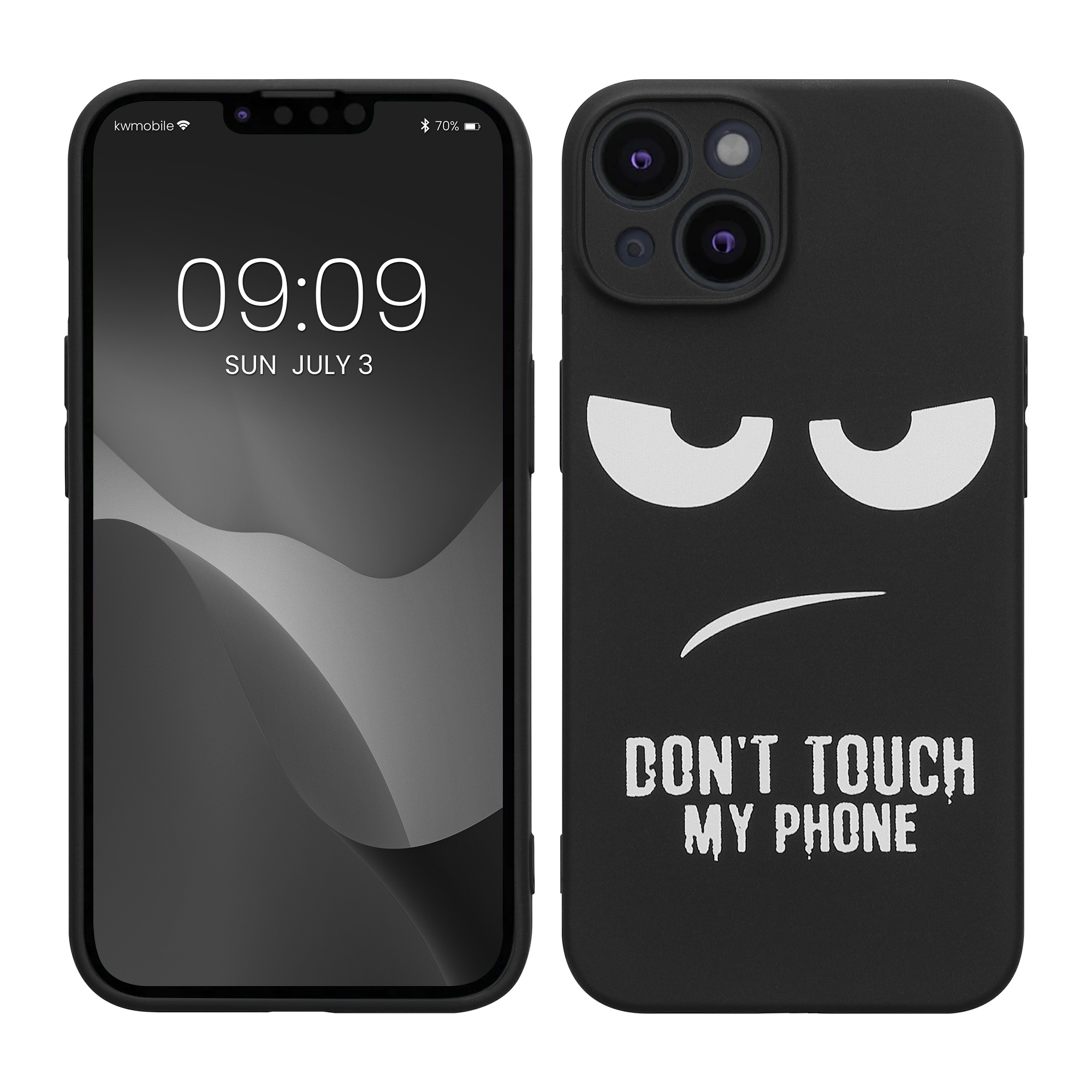 TPU silikonové pouzdro pro Apple iPhone 14 kwmobile - bílá „nesahej na můj telefon“ / černá