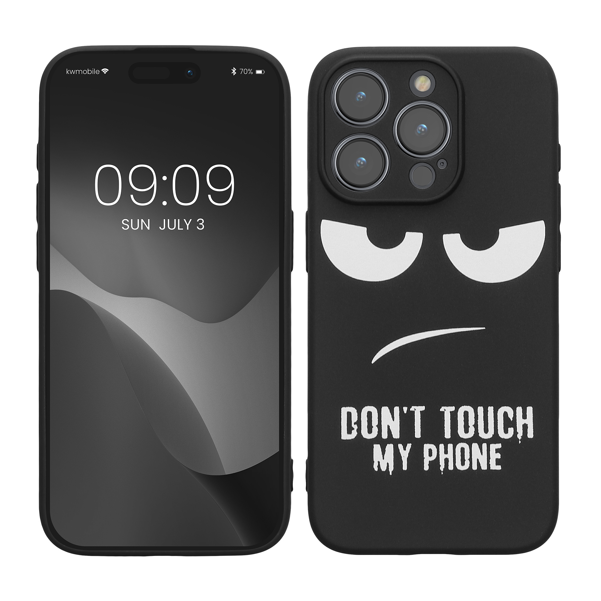 TPU silikonové pouzdro pro Apple iPhone 15 Pro kwmobile - bílá „nesahej na můj telefon“ / černá