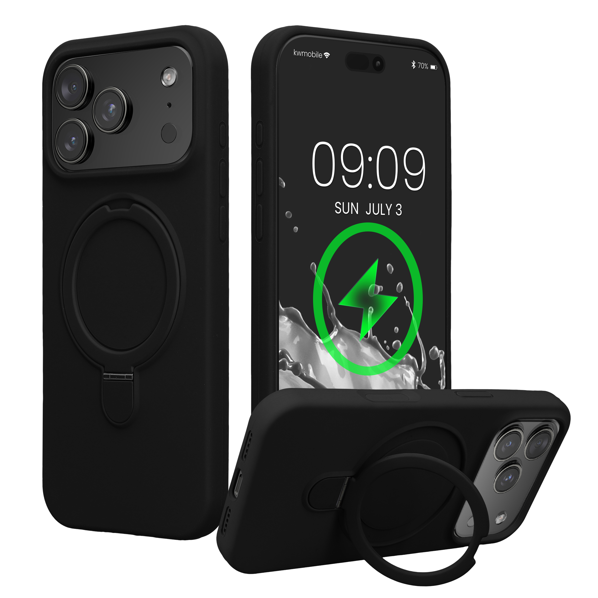 Silikonový kryt pro Apple iPhone 18 Pro Max / 17 Pro Max MagSafe s kroužkovým stojánkem kwmobile ‑ černá
