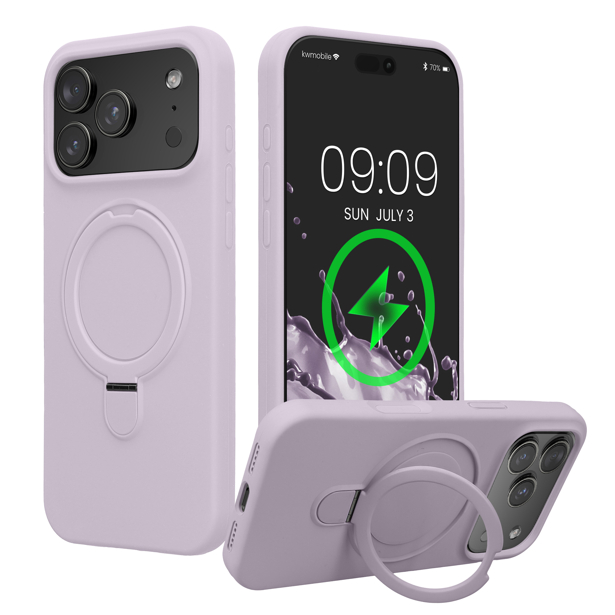 Silikonový kryt pro Apple iPhone 18 Pro Max / 17 Pro Max MagSafe s kroužkovým stojánkem kwmobile ‑ levandulová