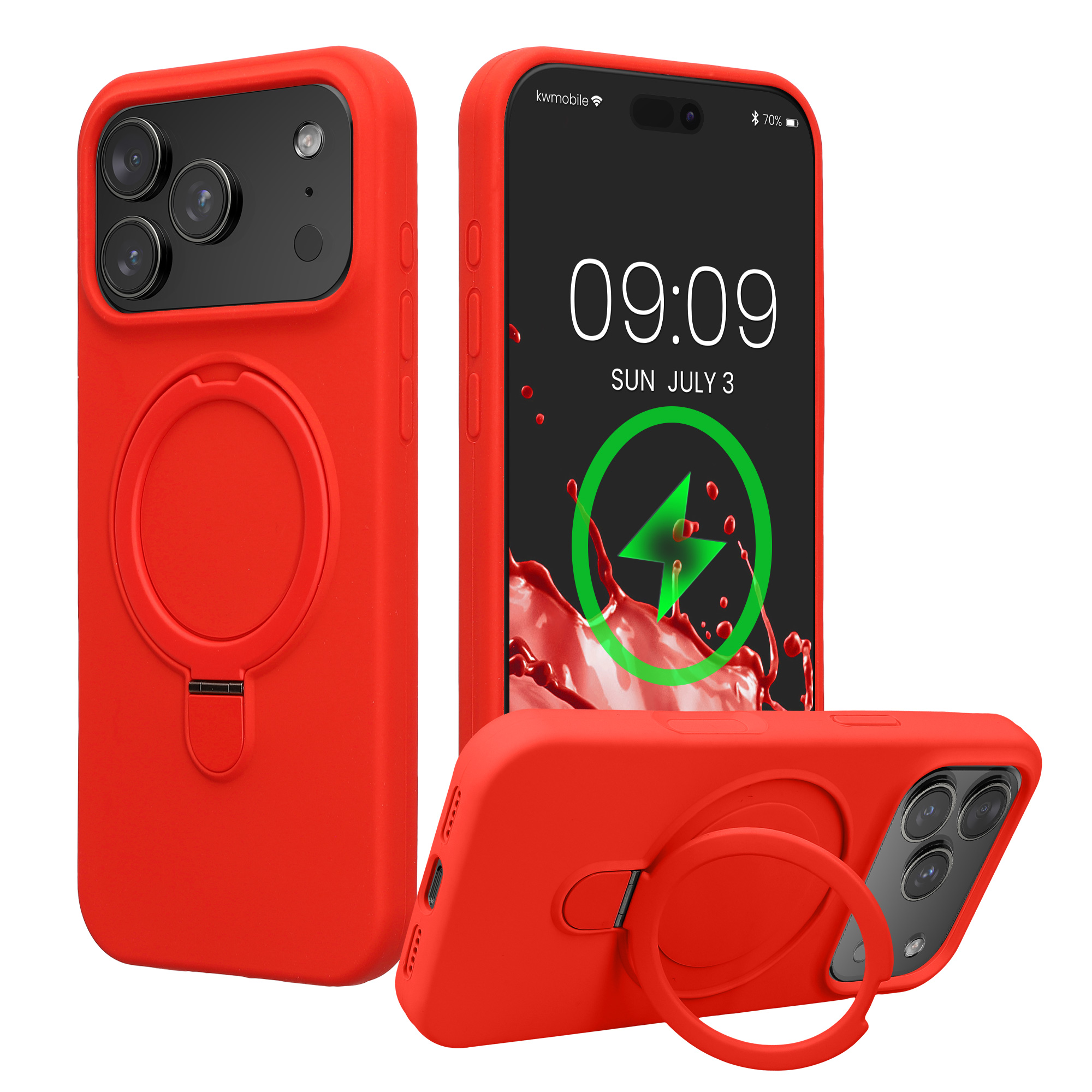 Silikonový kryt pro Apple iPhone 18 Pro Max / 17 Pro Max MagSafe s kroužkovým stojánkem kwmobile ‑ červená