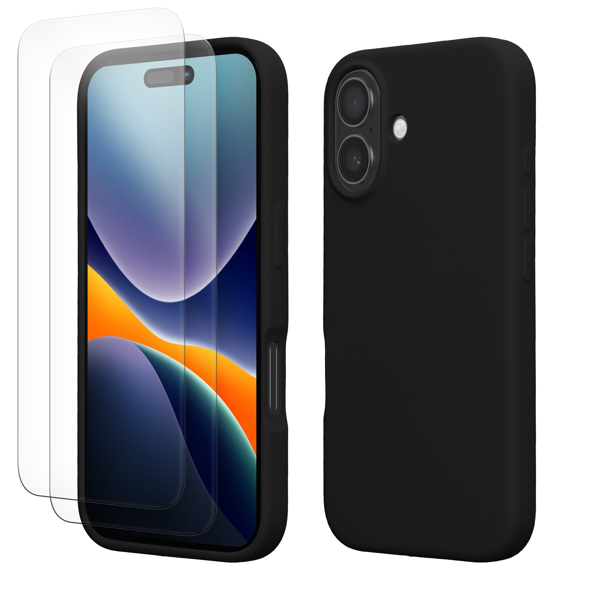 Pouzdro pro Apple iPhone 16 se 2 tvrzenými ochrannými skly kwmobile - černá