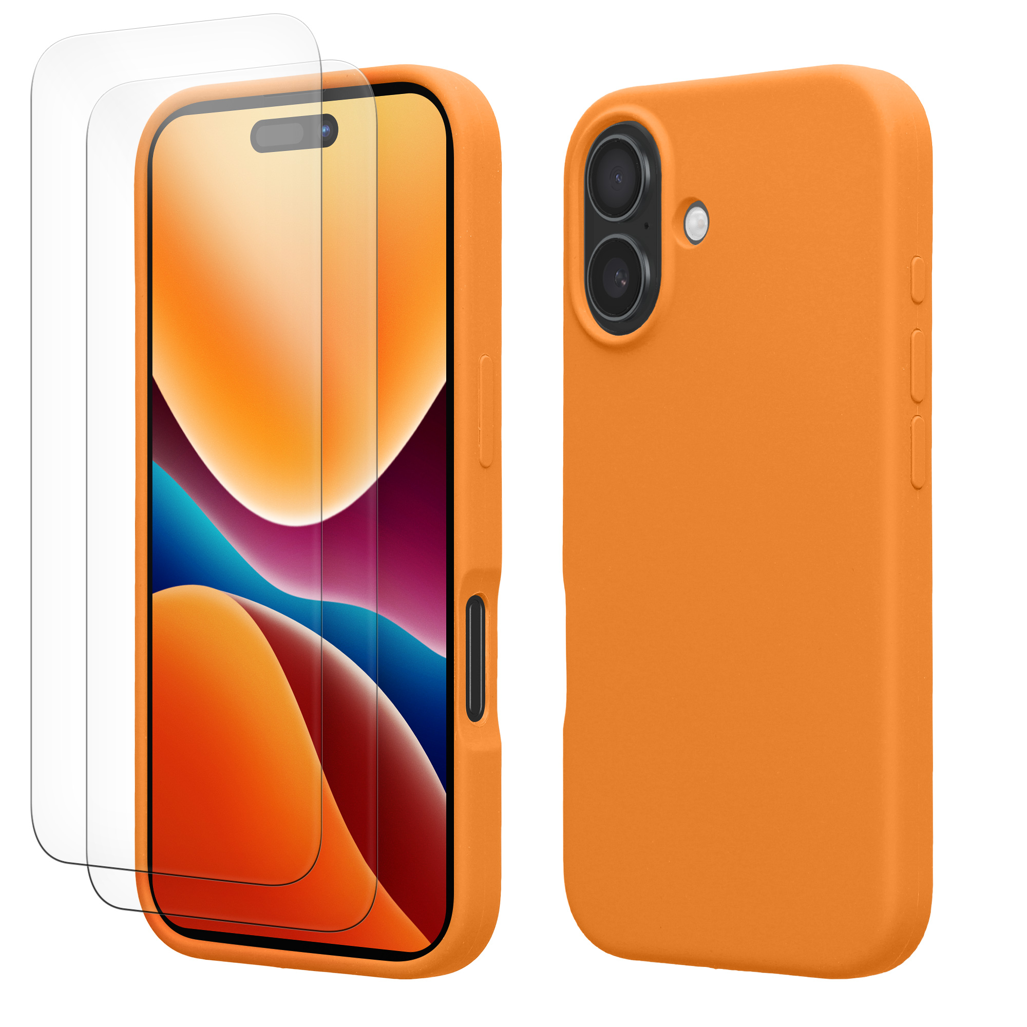 Pouzdro pro Apple iPhone 16 se 2 tvrzenými ochrannými skly kwmobile - ovocná oranžová