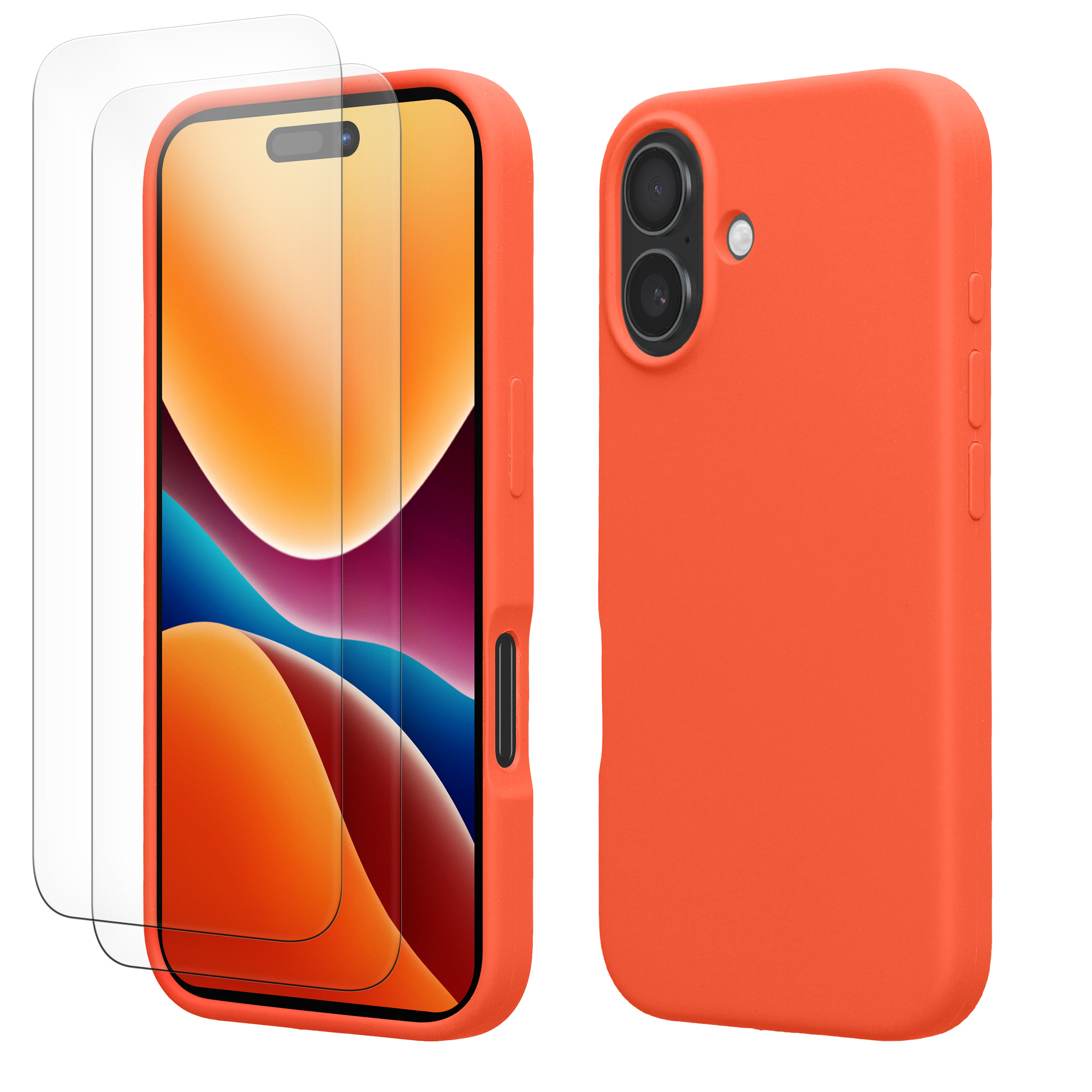 Pouzdro pro Apple iPhone 16 se 2 tvrzenými ochrannými skly kwmobile - sytá korálová