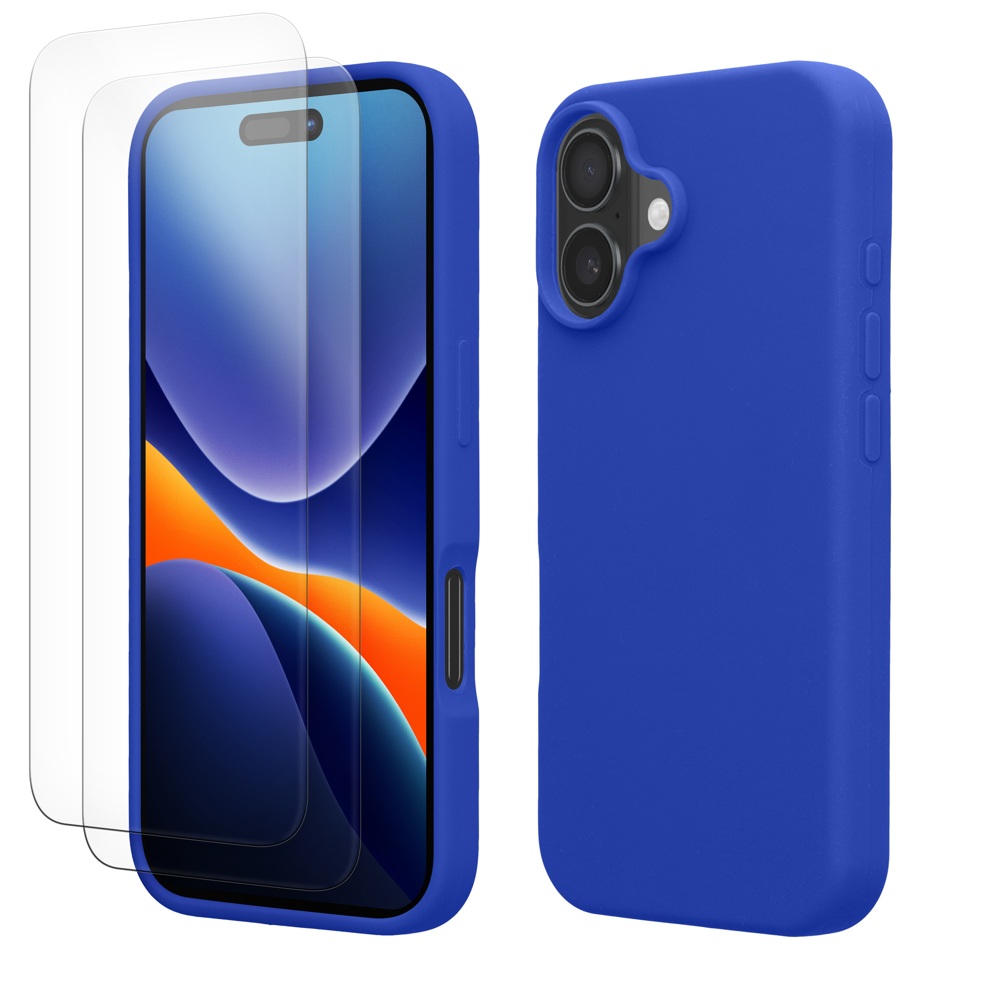 Pouzdro pro Apple iPhone 16 se 2 tvrzenými ochrannými skly kwmobile - baltská modrá