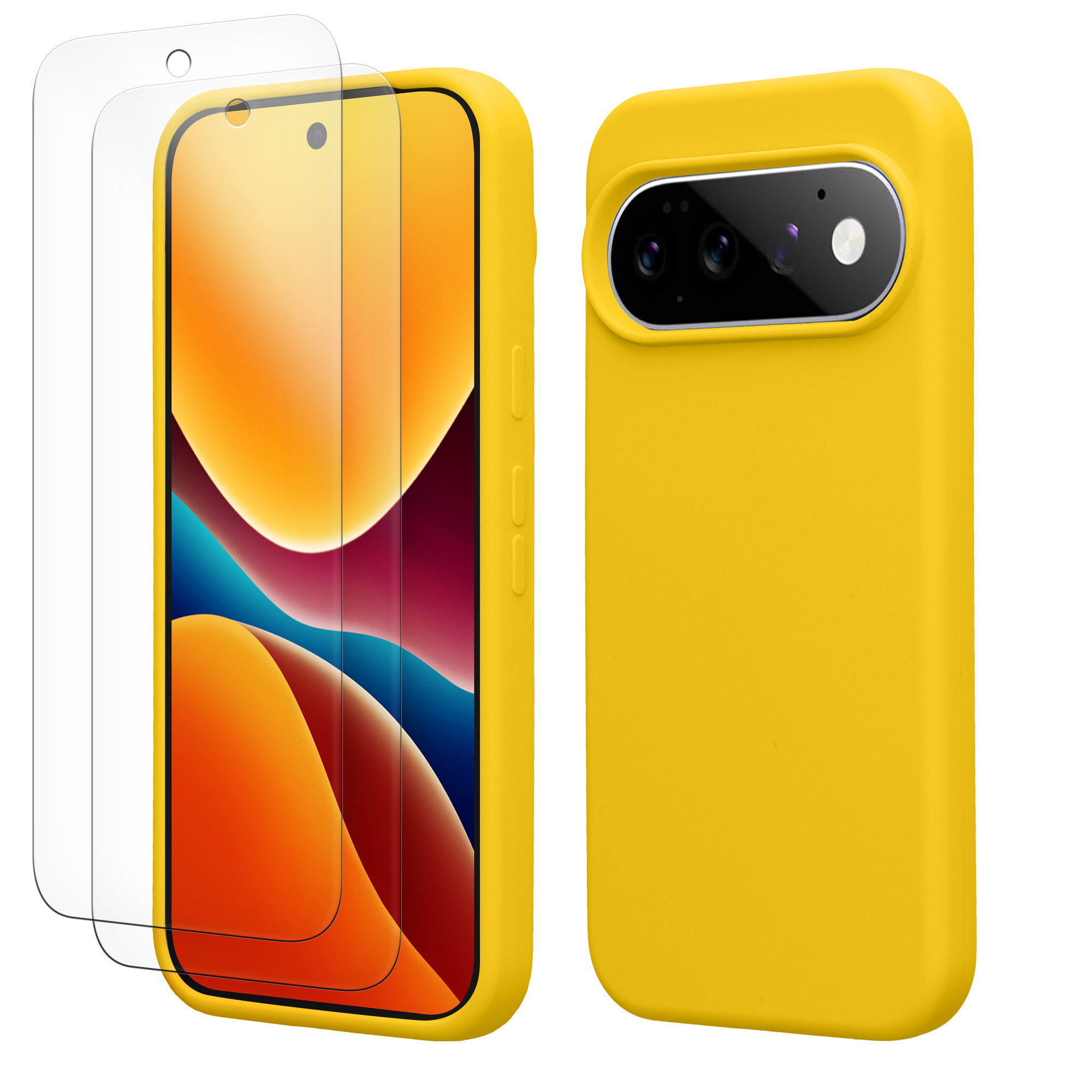Pouzdro pro Google Pixel 11 Pro XL se 2 tvrzenými ochrannými skly kwmobile - zářivě žlutá