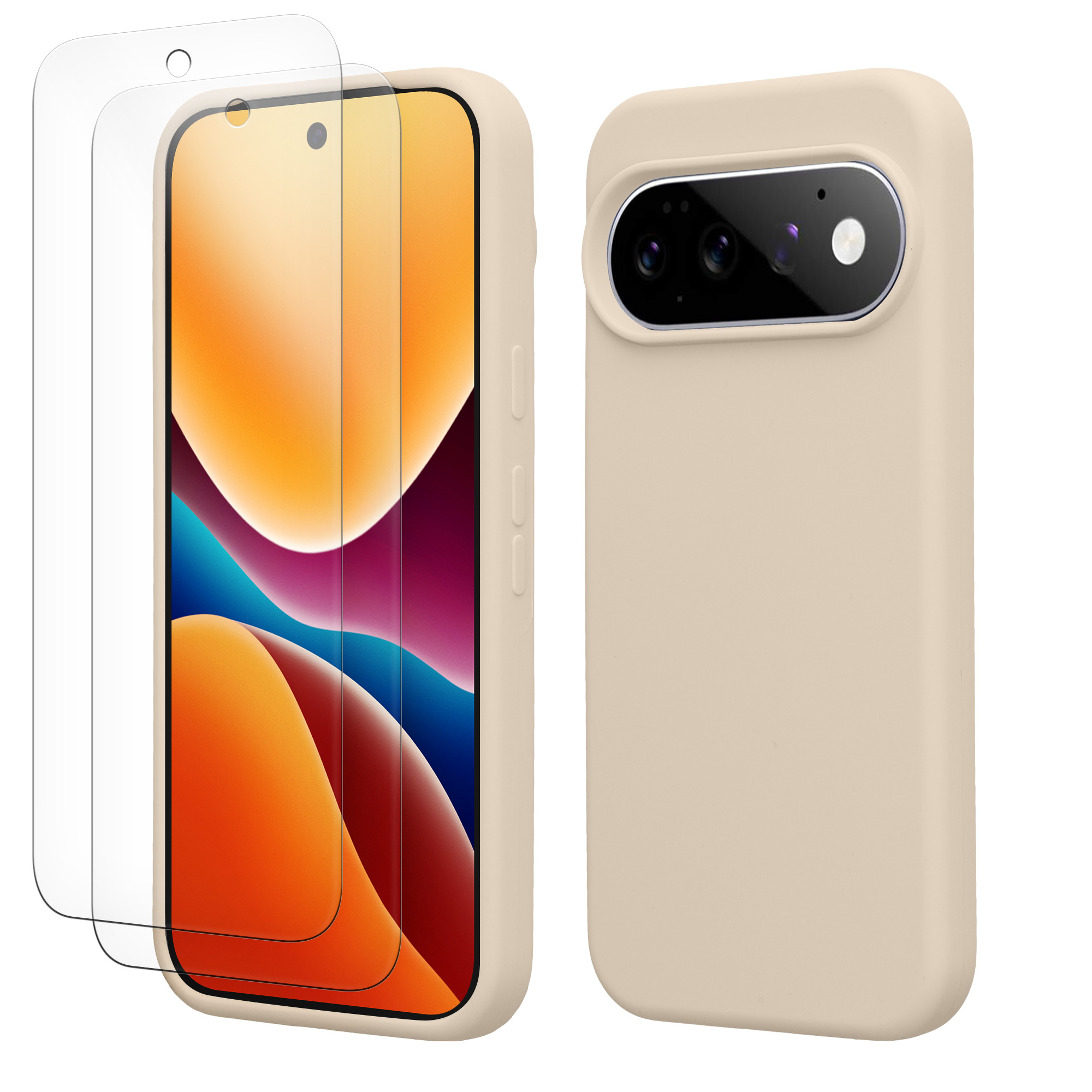 Pouzdro pro Google Pixel 11 Pro XL se 2 tvrzenými ochrannými skly kwmobile - matná krémová