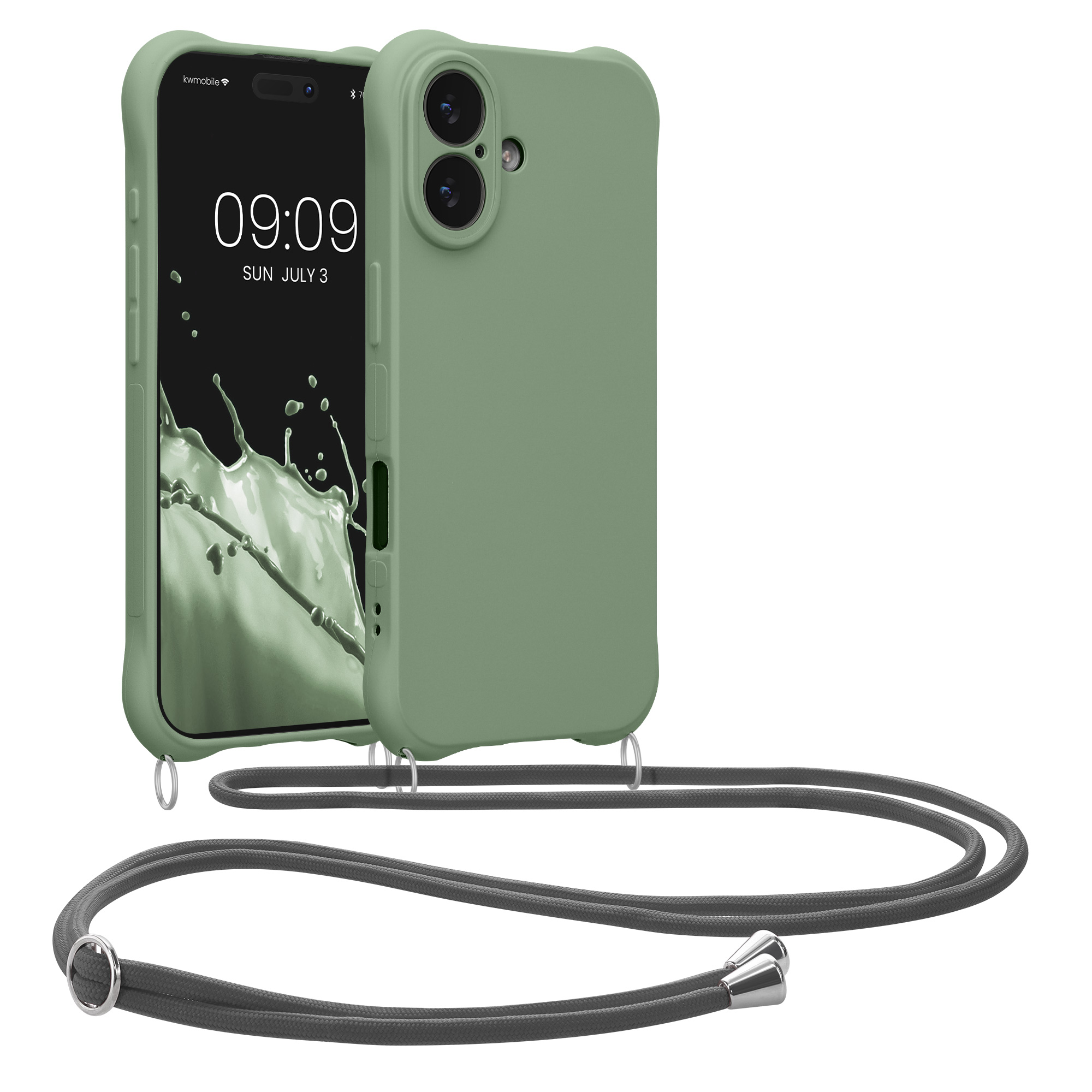 Pouzdro s popruhem (crossbody) pro Apple iPhone 17 kwmobile silikonové - šedozelená