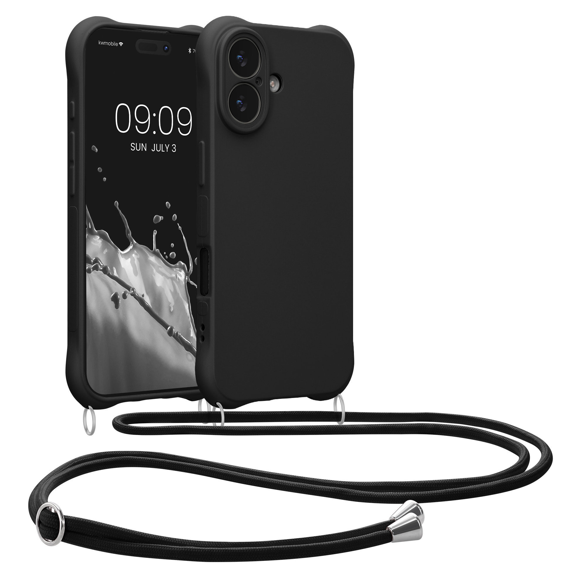 Pouzdro s popruhem (crossbody) pro Apple iPhone 17 kwmobile silikonové - černá