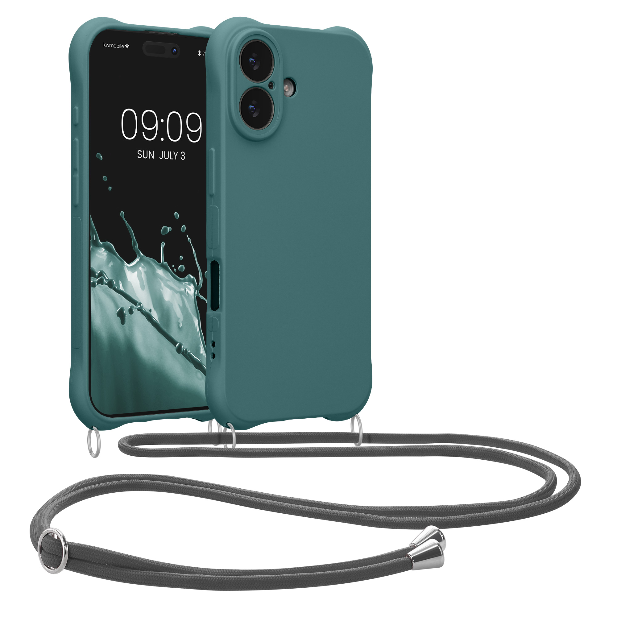 Pouzdro s popruhem (crossbody) pro Apple iPhone 17 kwmobile silikonové - petrolejová
