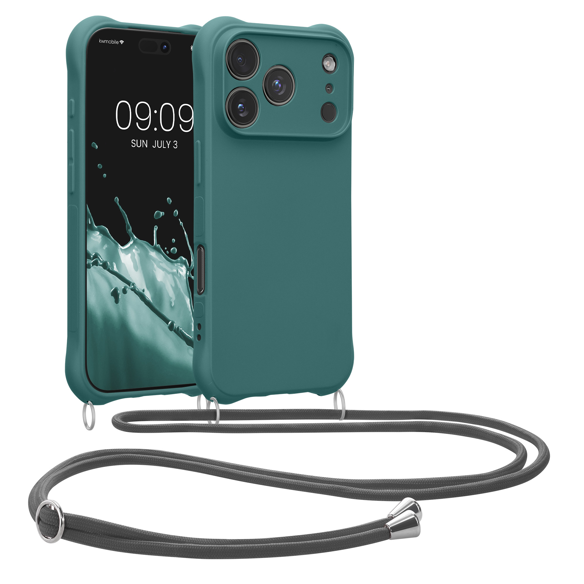 Pouzdro s popruhem (crossbody) pro Apple iPhone 18 Pro / iPhone 17 Pro kwmobile silikonové - petrolejová