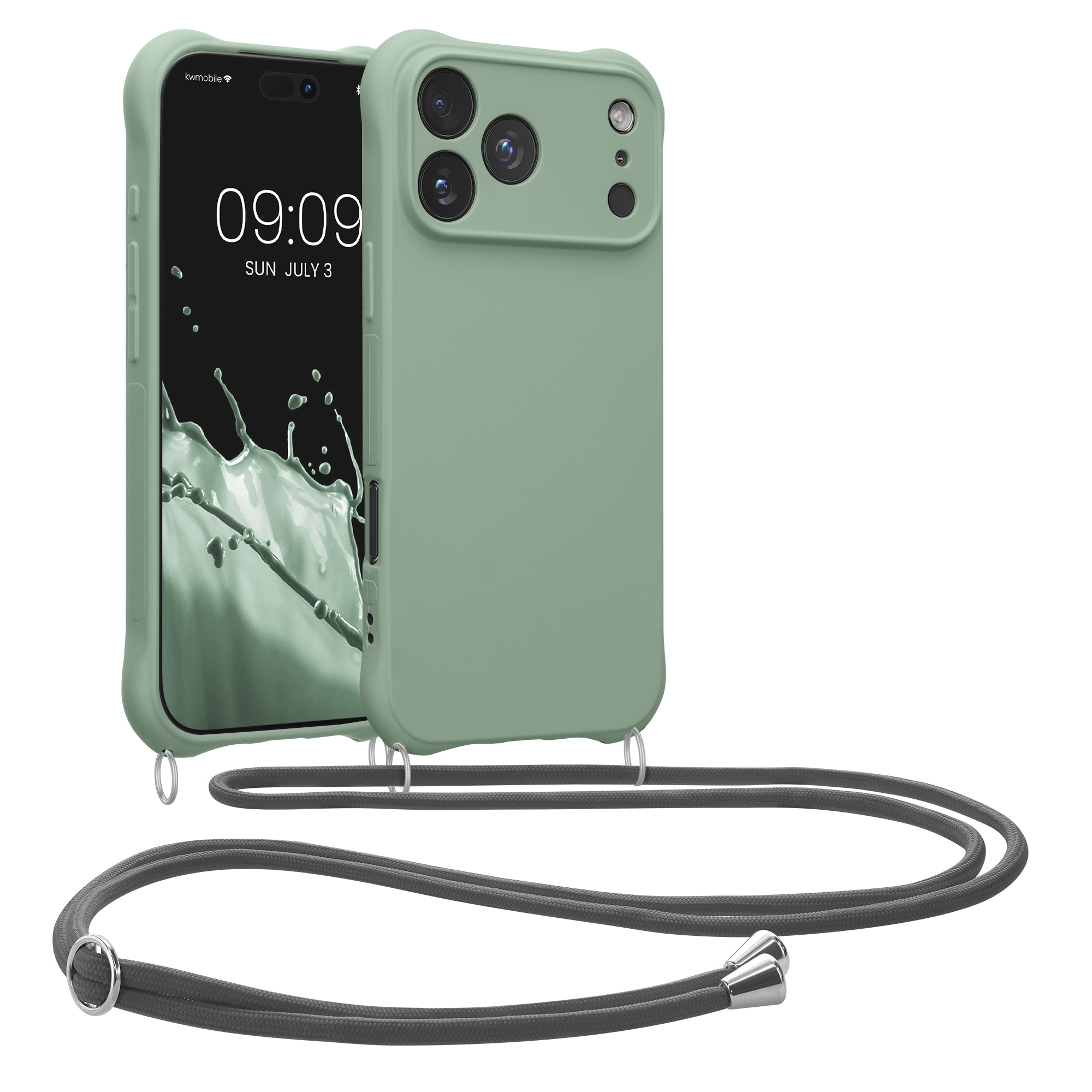 Pouzdro s popruhem (crossbody) pro Apple iPhone 18 Pro Max / iPhone 17 Pro Max kwmobile silikonové - šedozelená