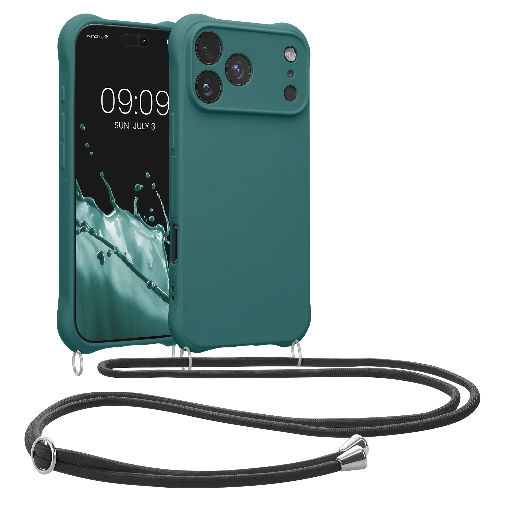 Pouzdro s popruhem (crossbody) pro Apple iPhone 18 Pro Max / iPhone 17 Pro Max kwmobile silikonové - petrolejová