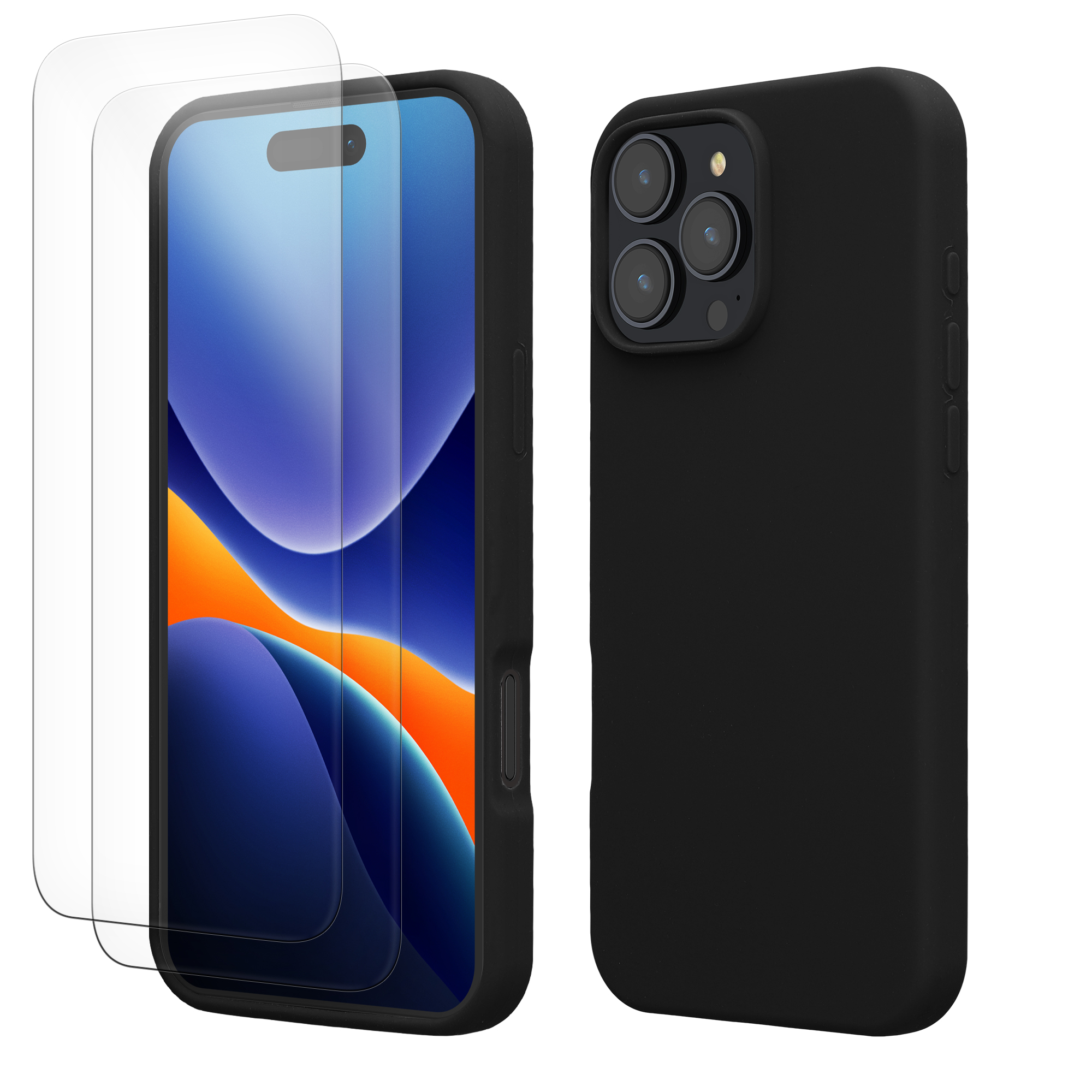 Pouzdro pro Apple iPhone 16 Pro Max se 2 tvrzenými ochrannými skly kwmobile - černá