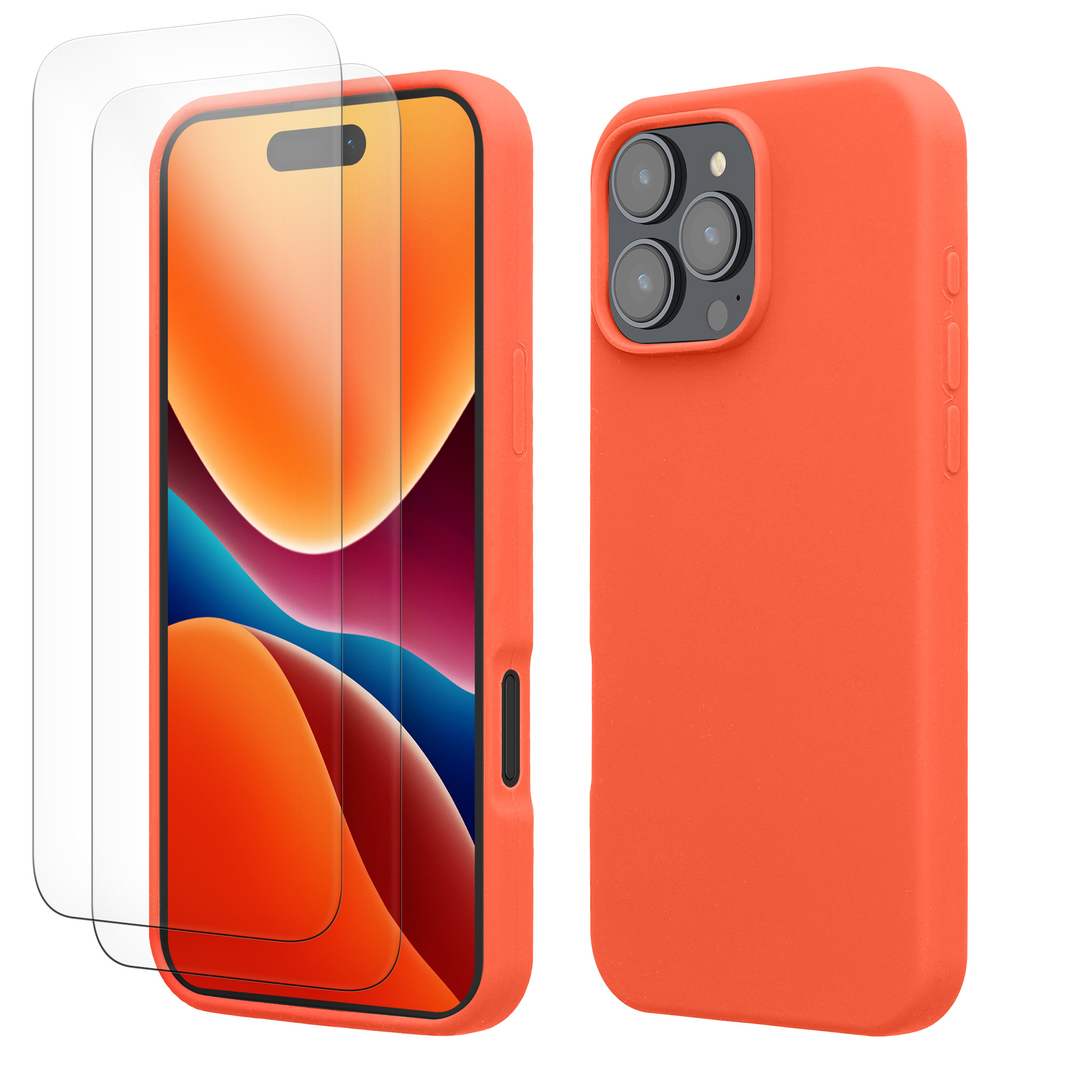 Pouzdro pro Apple iPhone 16 Pro Max se 2 tvrzenými ochrannými skly kwmobile - sytá korálová