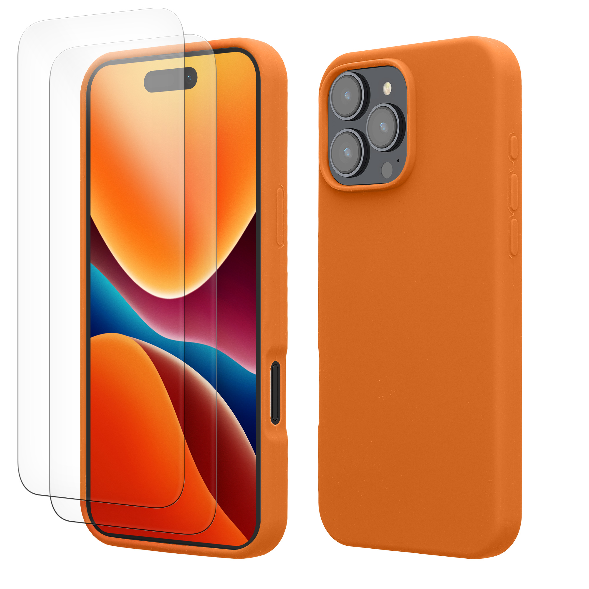 Pouzdro pro Apple iPhone 16 Pro Max se 2 tvrzenými ochrannými skly kwmobile - ovocná oranžová