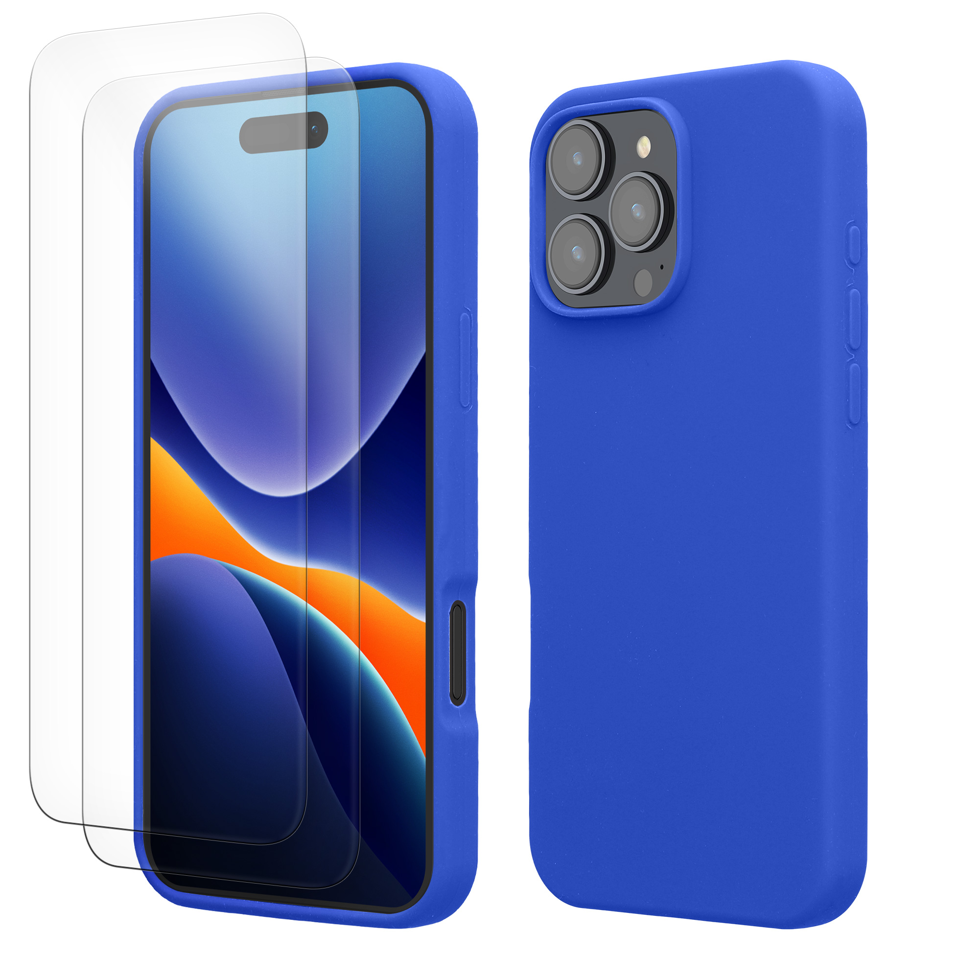 Kryt pro Apple iPhone 16 Pro Max + 2 tvrzená ochranná skla na displej kwmobile ‑ baltská modrá