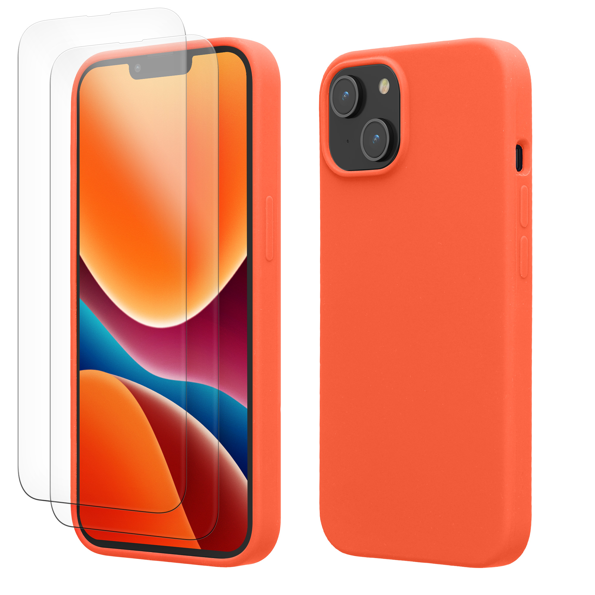Pouzdro pro Apple iPhone 14 se 2 tvrzenými ochrannými skly kwmobile - sytá korálová