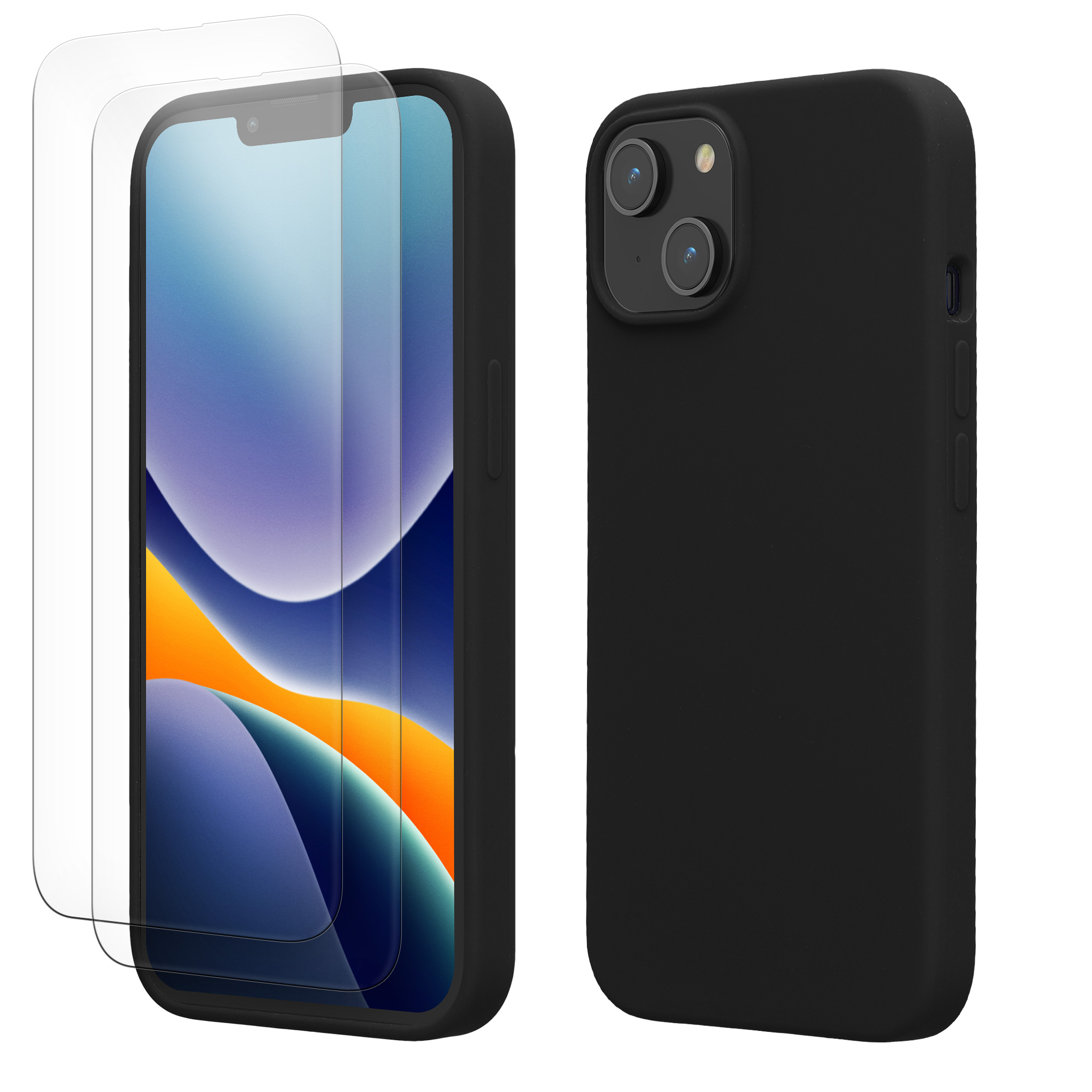 Pouzdro pro Apple iPhone 14 se 2 tvrzenými ochrannými skly kwmobile - černá