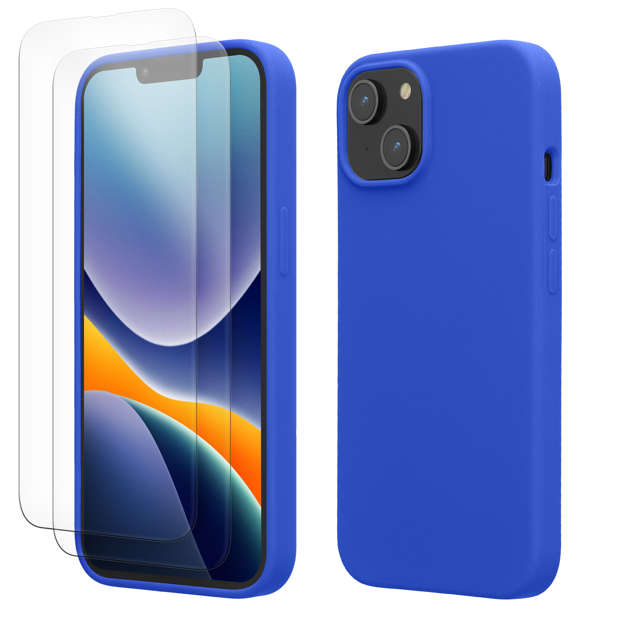 Pouzdro pro Apple iPhone 14 se 2 tvrzenými ochrannými skly kwmobile - baltská modrá