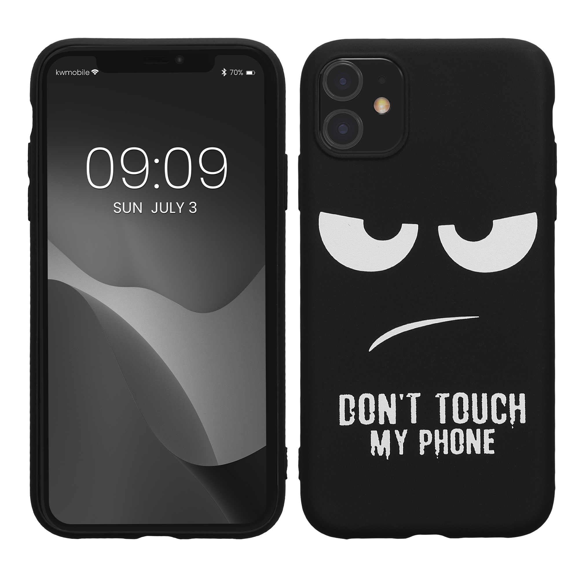 TPU silikonové pouzdro pro Apple iPhone 11, měkké a protiskluzové kwmobile ‑ „nesahej na můj telefon“, bílá / černá