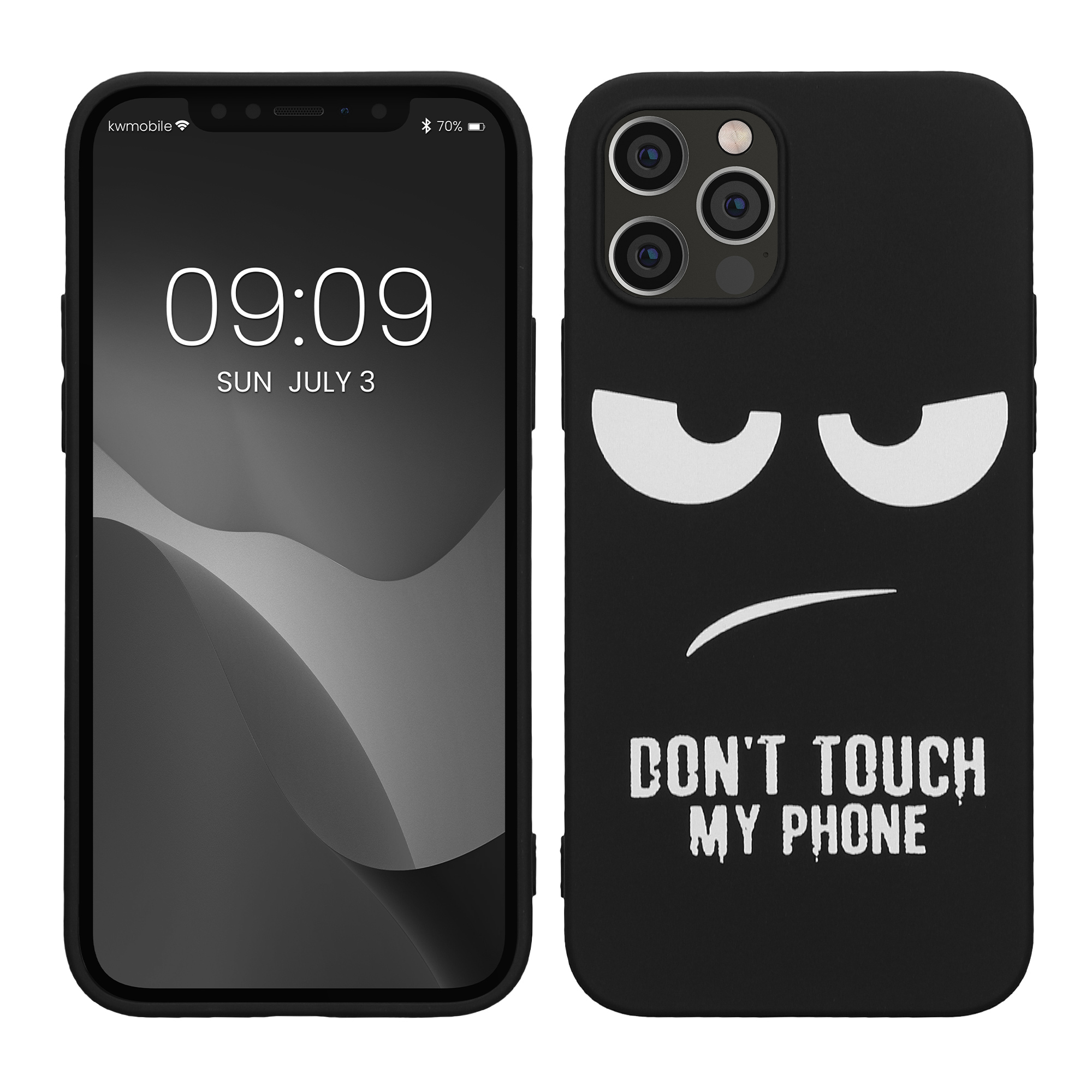 TPU silikonový kryt pro Apple iPhone 12 / iPhone 12 Pro, měkký a protiskluzový kwmobile ‑ „nesahej na můj telefon“, bílá / černá