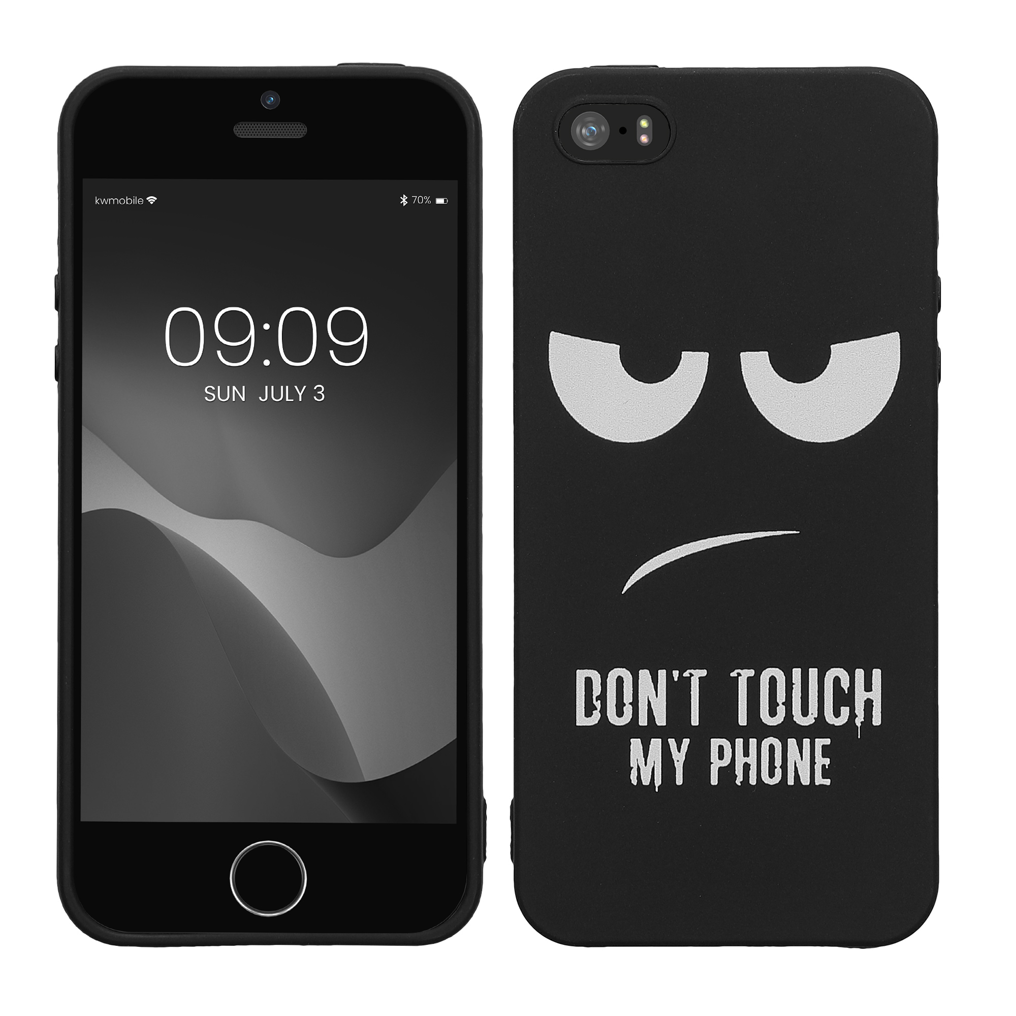 TPU silikonový kryt pro Apple iPhone SE (1. generace, 2016) / iPhone 5 / 5S, měkký a protiskluzový kwmobile ‑ „nesahej na můj telefon“, bílá / černá