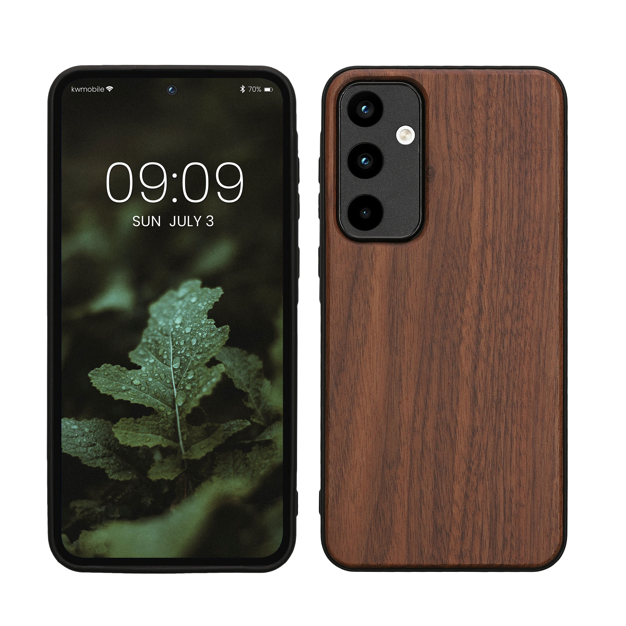 Dřevěný kryt na mobil Samsung Galaxy A55 5G kwmobile TPU rámeček Tmavě hnědá