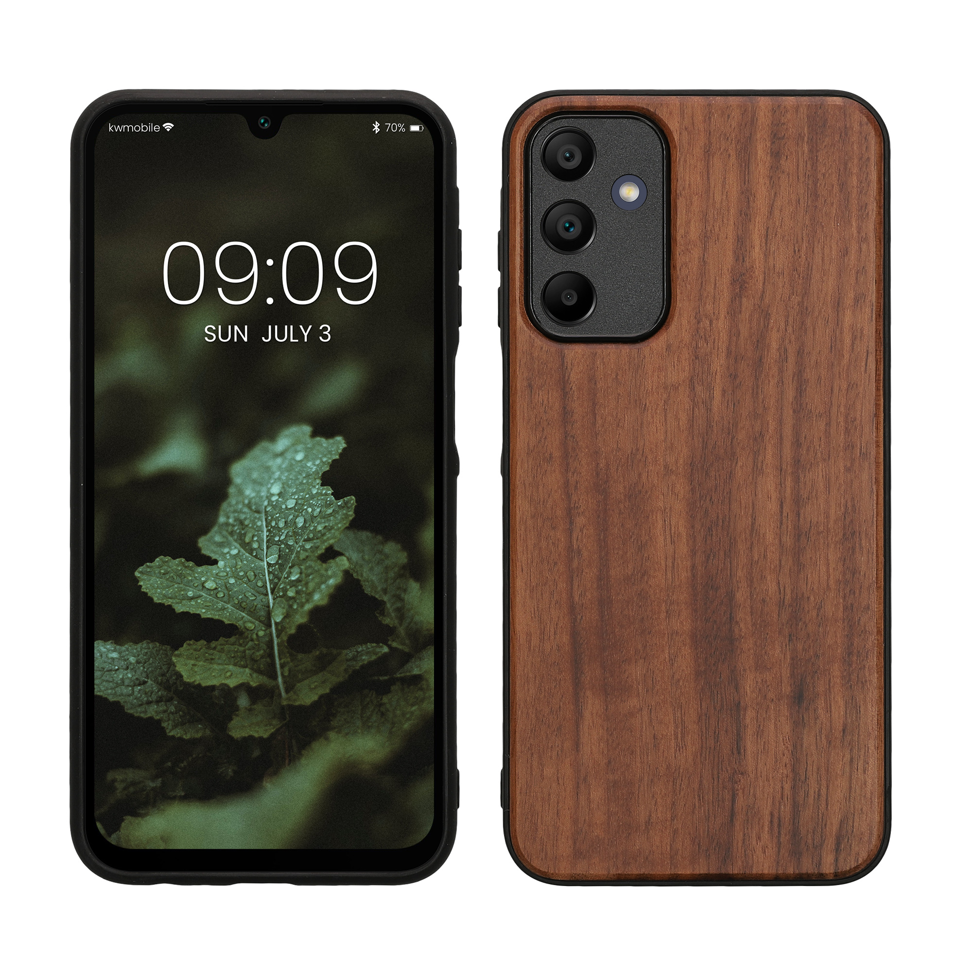 Dřevěný kryt na mobil Samsung Galaxy A15 5G kwmobile TPU rámeček Tmavě hnědá